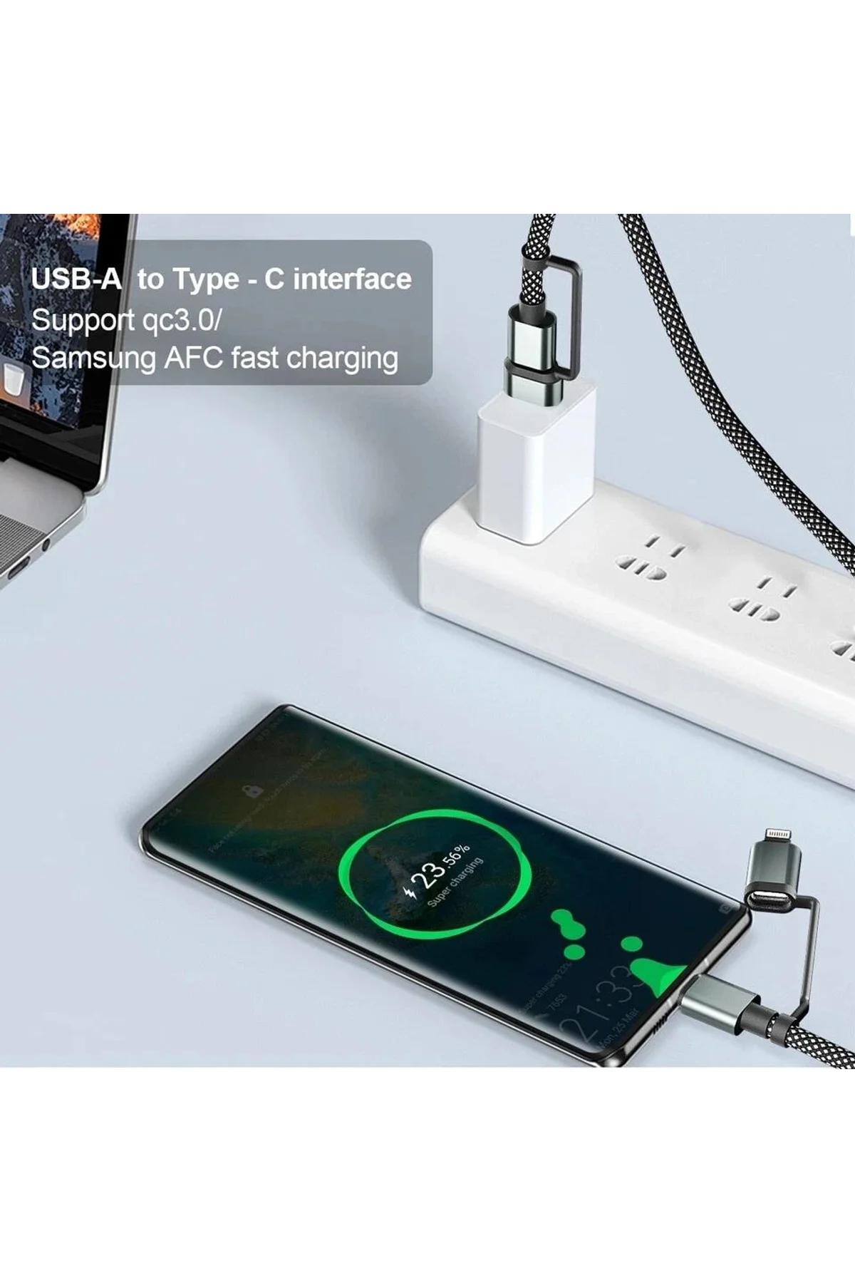 4’ü 1 Arada 100w Akıllı Tasarım Yüksek Dayanıklılık Çoklu Uyumlu Örgülü Hızlı Şarj Kablosu - Just Cheap Store Görsel 4