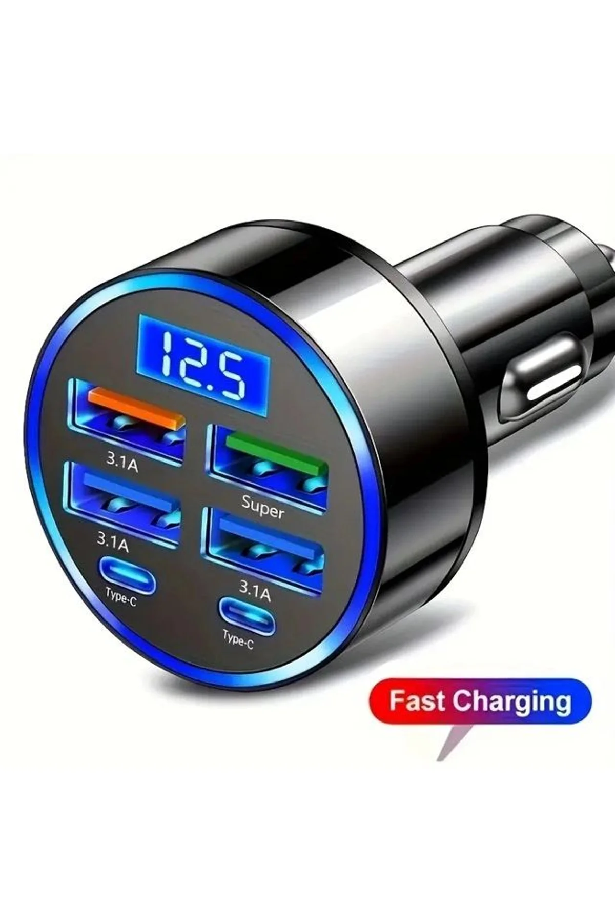 6 Portlu Hızlı Araç Şarj Cihazı – 4 Usb + 2 Type-c Çıkışlı Dijital Göstergeli Oto Şarjı