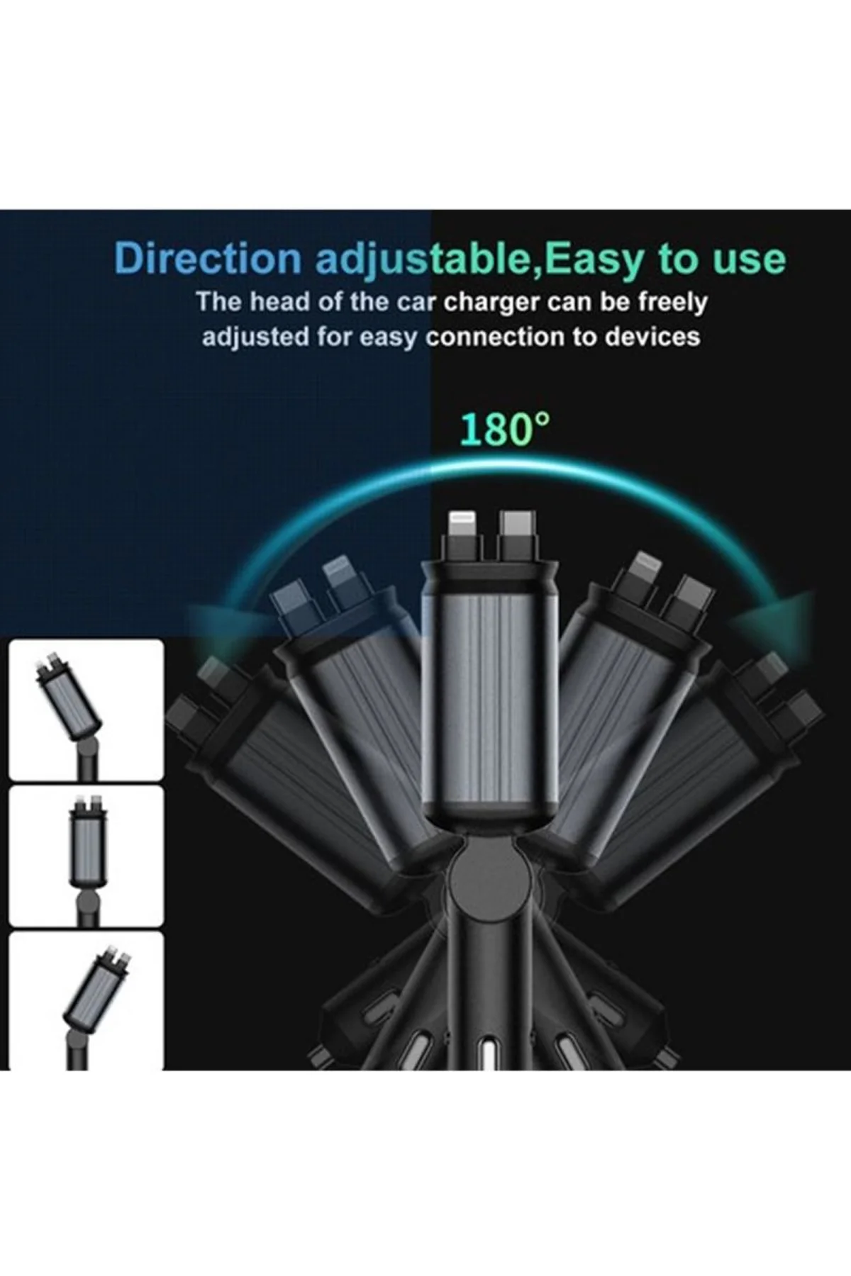 4’ü 1 Arada Çift Usb Bağlantı Çakmaklık, Type-c Hızlı Şarjlı 66w,geri Çekilebilir Araç Telefon Şarj - Just Cheap Store Görsel 5