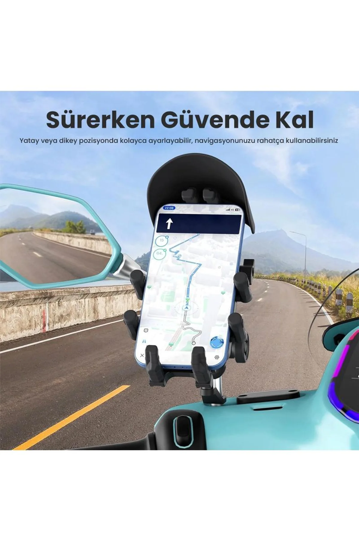 Ayna Bağlantılı Güneş Ve Yağmur Korumalı 360° Derece Ayarlanabilir Motosiklet Telefon Tutucu - Just Cheap Store Görsel 5