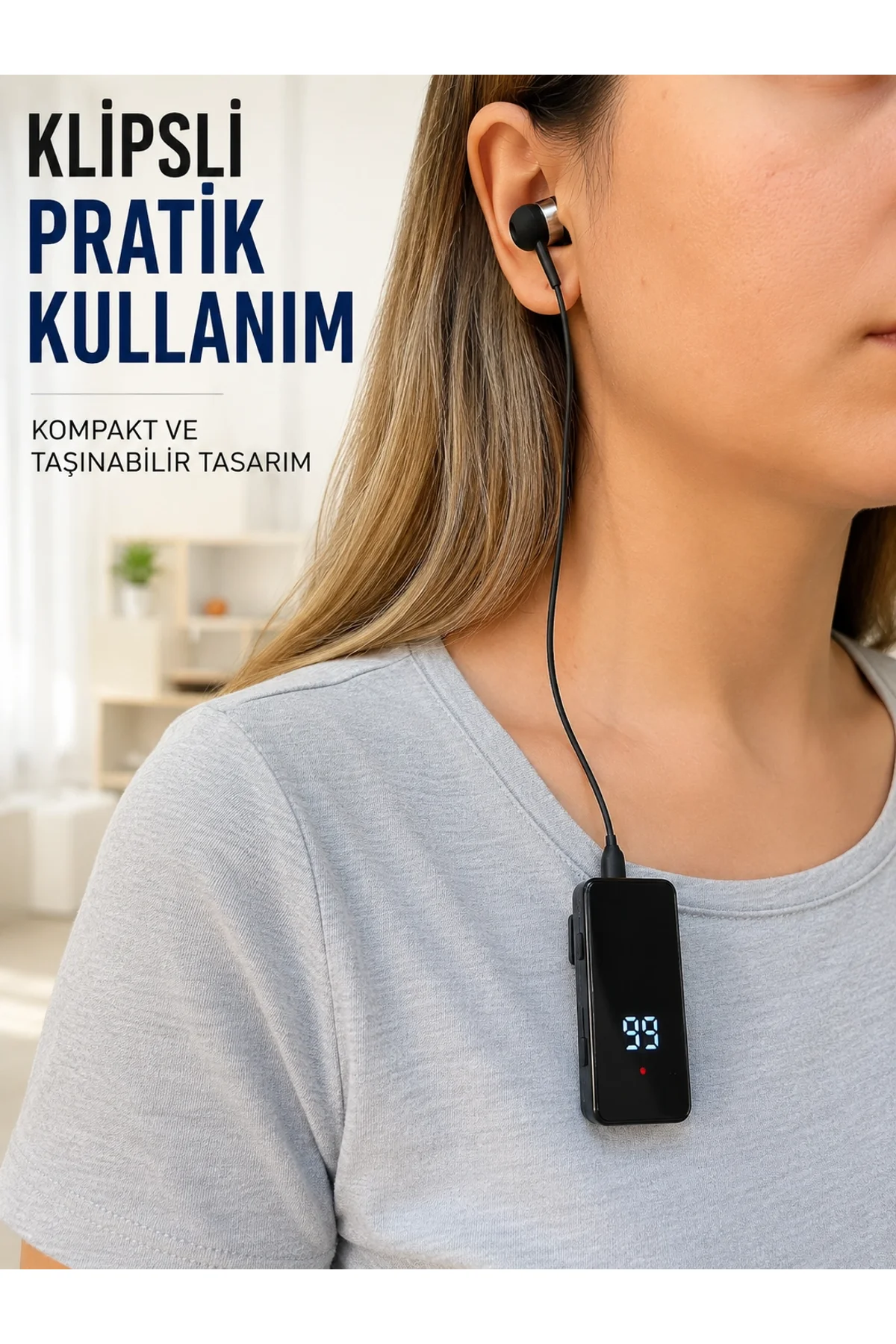 Klipsli Bluetooth Kulaklık Kısa Kablolu Tek Kulaklık Taşınabilir Günlük Kullanım