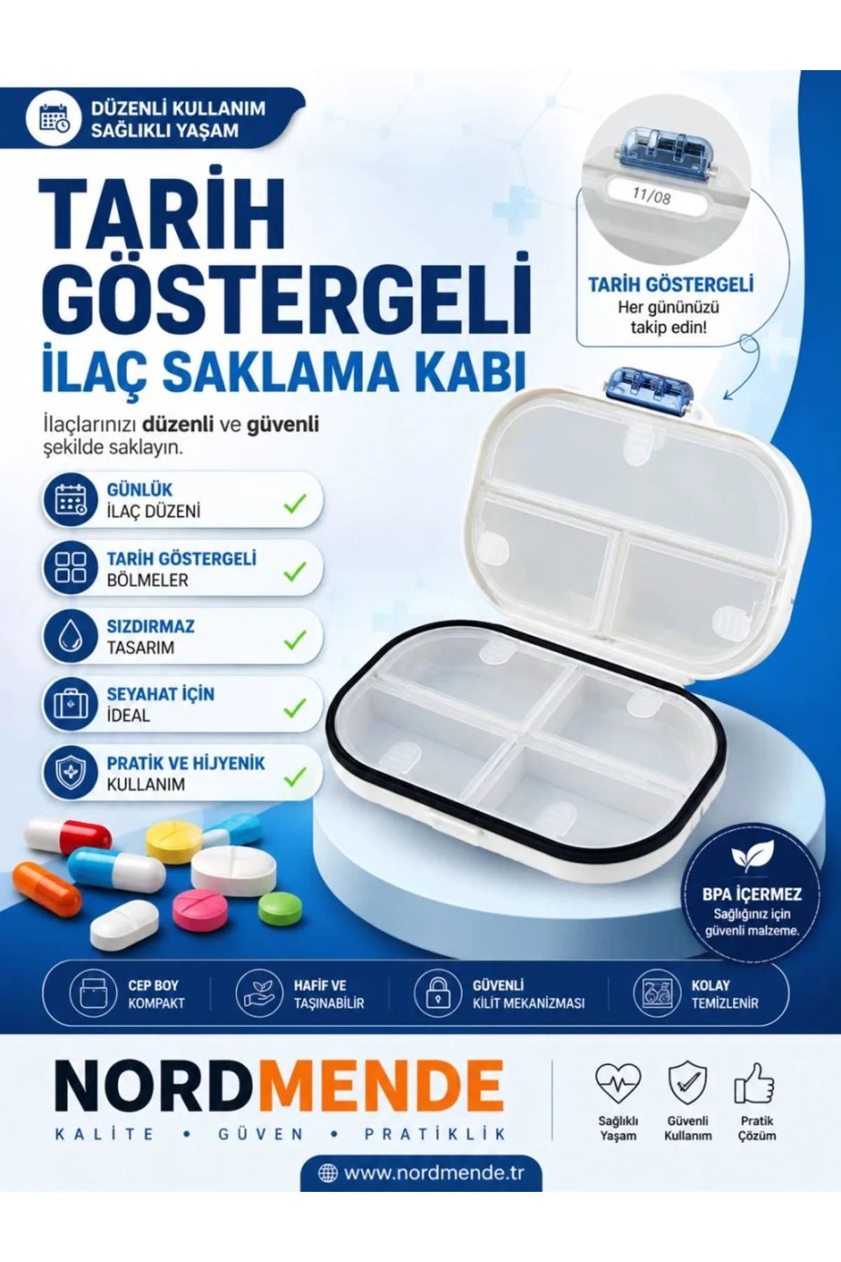 Tarih Göstergeli, Hava Sızdırmaz Ve Su Geçirmez İlaç Saklama Kutusu Haftalık Günlük İlaç Organizer Ş - Just Cheap Store Görsel 2