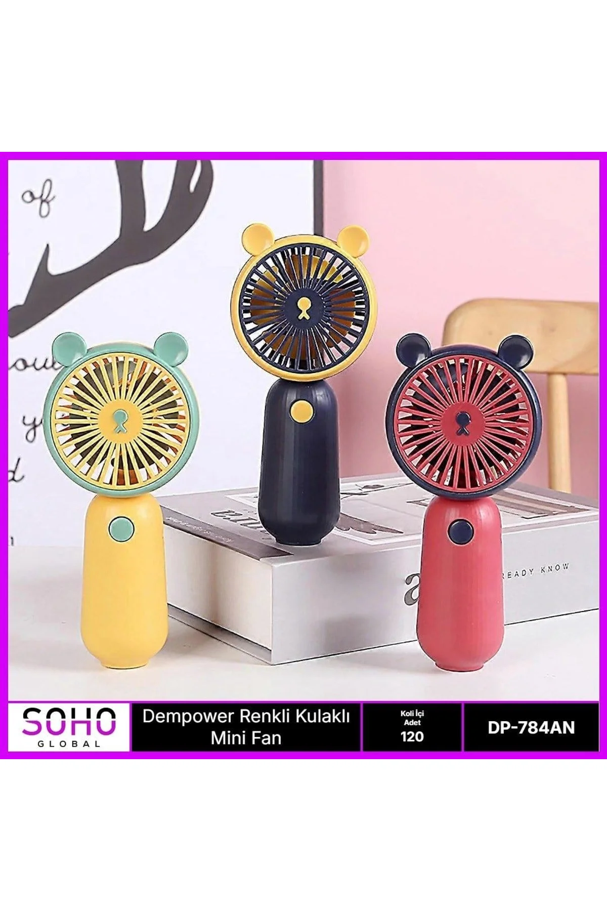 Renkli Kulaklı Mini Fan