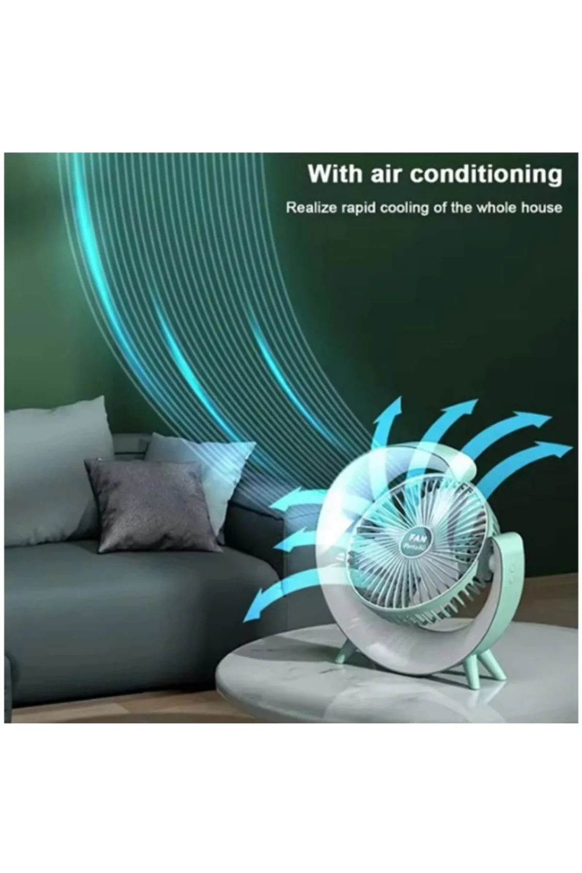 Masaüstü Vantilatör Usb Şarjlı Rgb Led Işıklı 3 Kademeli 180° Ayarlanabilir Soğutucu Fan Mavi - Just Cheap Store Görsel 4