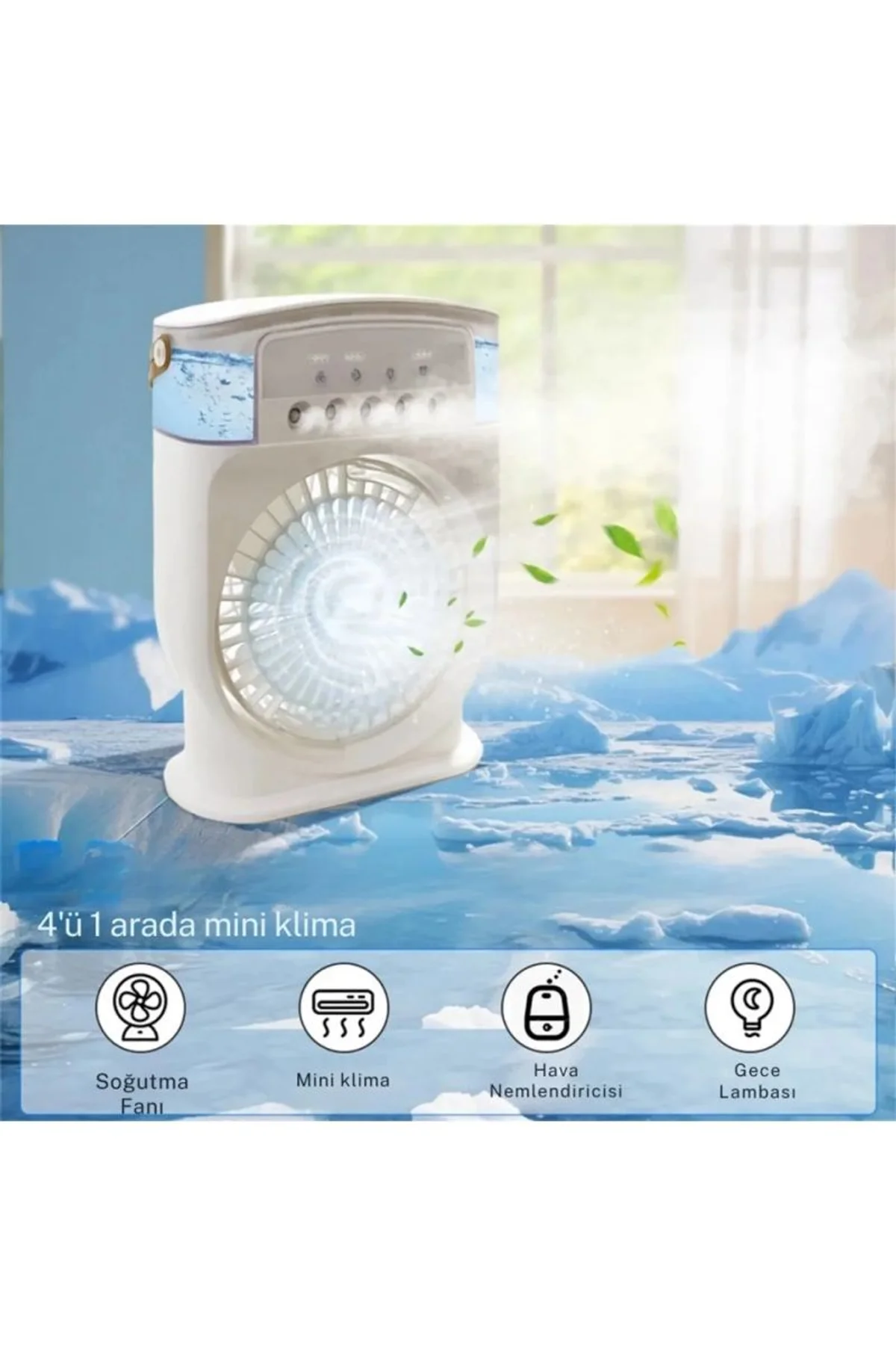 Şarjlı 600 Ml Su Hazneli Taşınabilir Masaüstü Vanilatör Güçlü Fan Ve 2000 Mah Pil Beyaz - Just Cheap Store Görsel 2