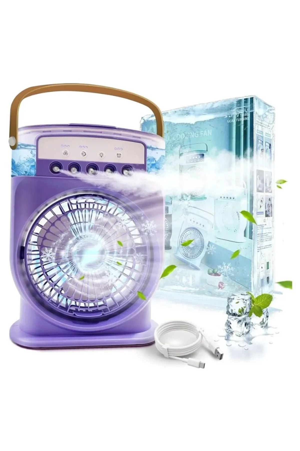 Şarjlı 600 Ml Su Hazneli Taşınabilir Masaüstü Vanilatör Güçlü Fan Ve 2000 Mah Pil Yeşil - Just Cheap Store Görsel 5