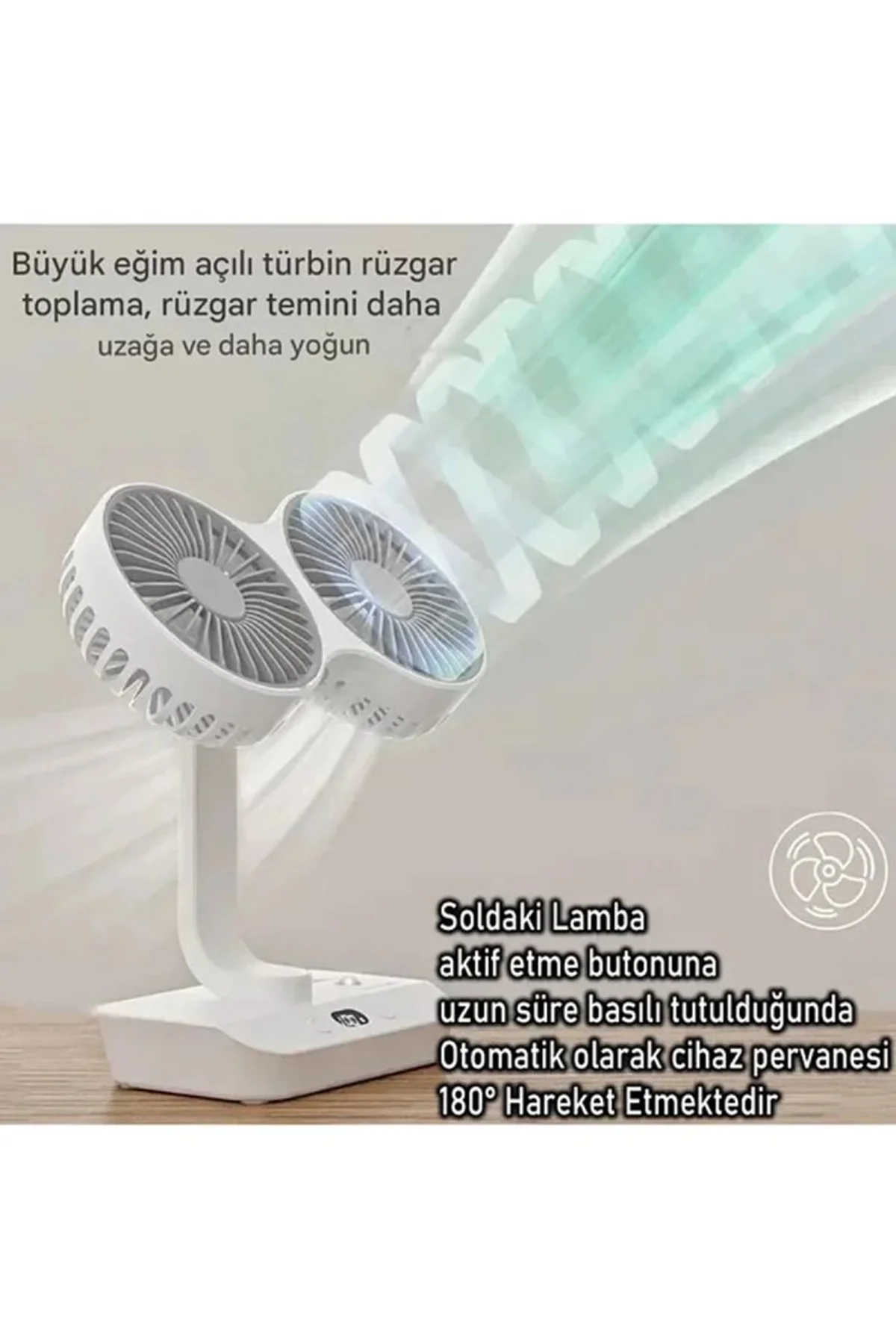 Masaüstü Dijital Ekranlı Çift Fanlı Led Işıklı Soğutucu Fan Ev Ofis Şarjlı Vantilatör - Just Cheap Store Görsel 2
