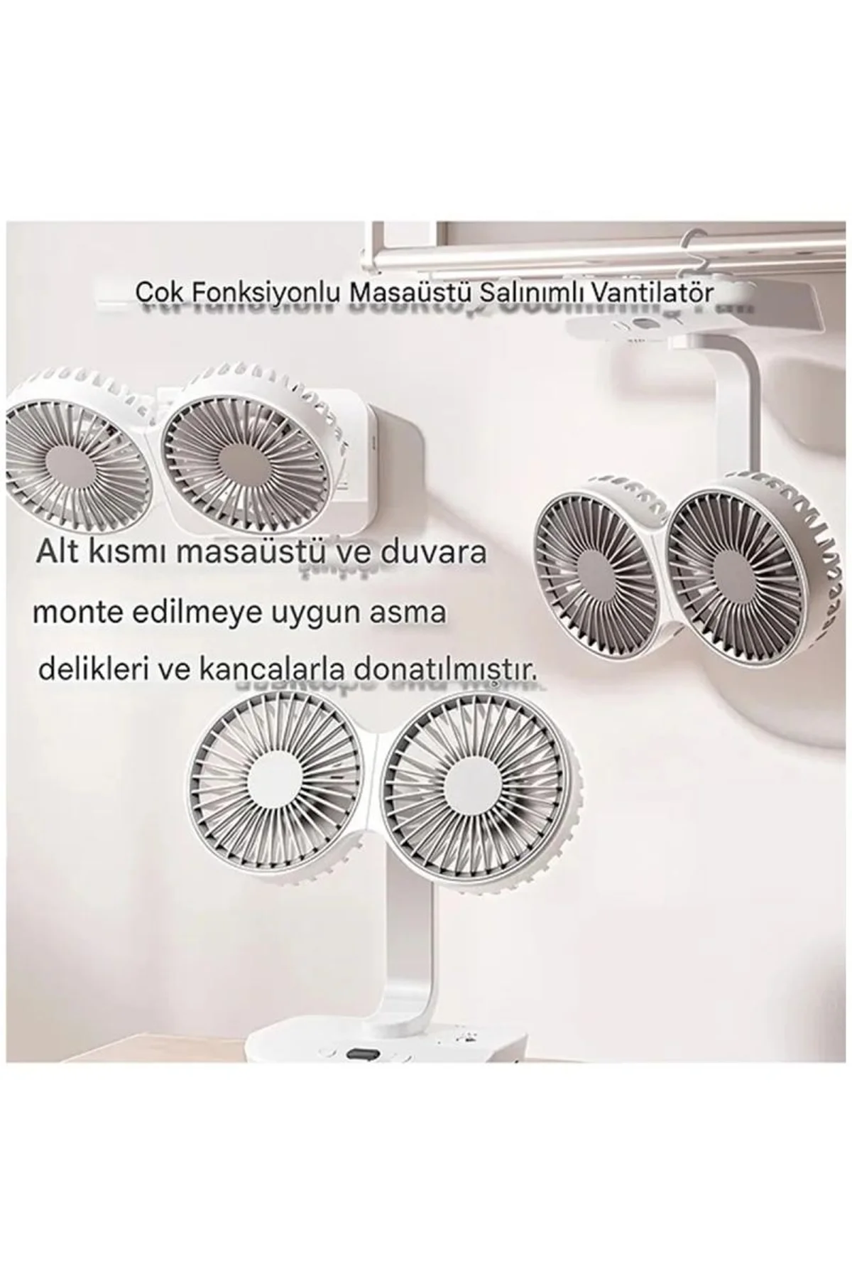 Masaüstü Dijital Ekranlı Çift Fanlı Led Işıklı Soğutucu Fan Ev Ofis Şarjlı Vantilatör - Just Cheap Store Görsel 3