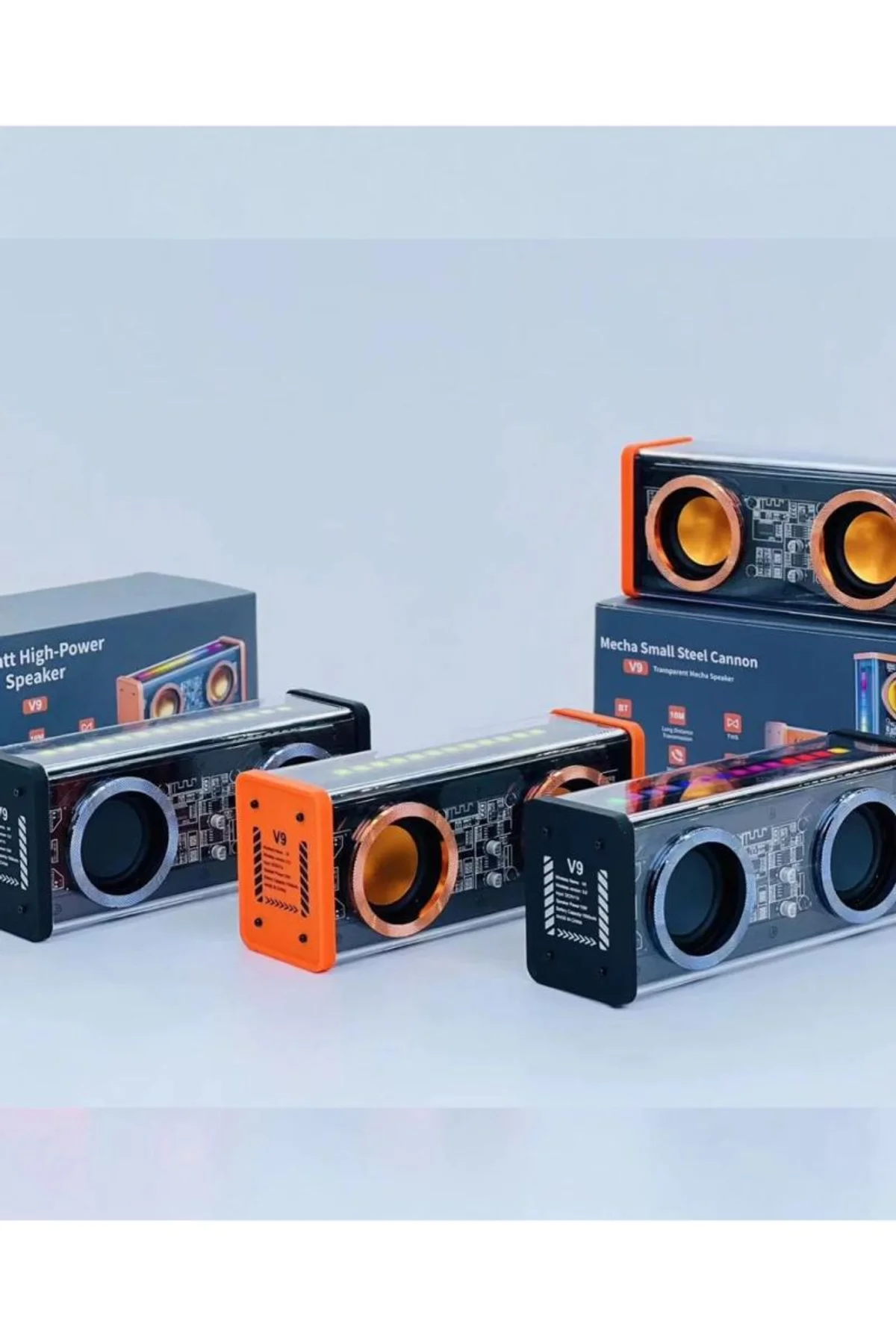 Şeffaf Mecha Müzik Tws Stereo Rgb İşıklı Hoparlör Kablosuz Bluetooth 5.0 Taşınabilir Hoparlör V9 - Just Cheap Store Görsel 3