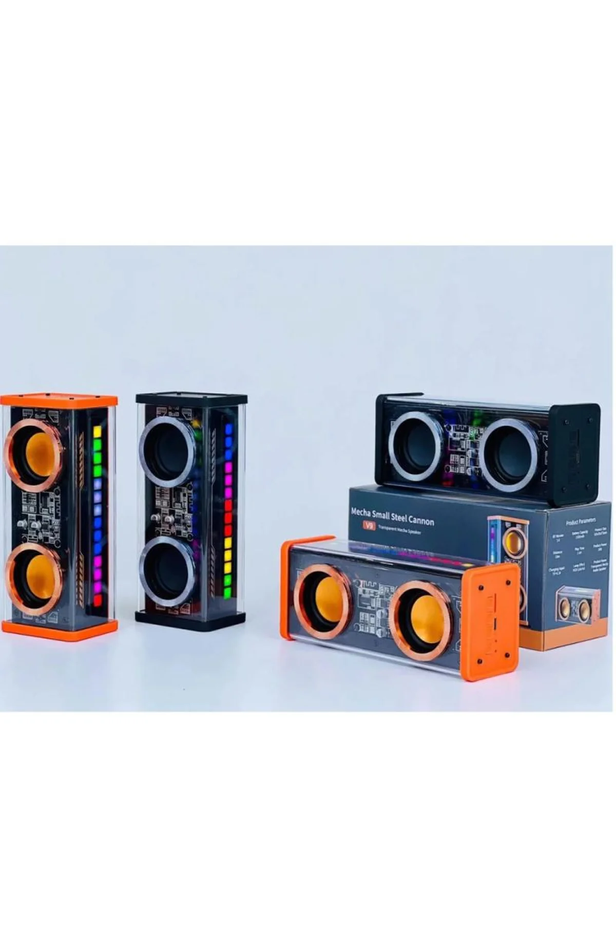 Şeffaf Mecha Müzik Tws Stereo Rgb İşıklı Hoparlör Kablosuz Bluetooth 5.0 Taşınabilir Hoparlör V9 - Just Cheap Store Görsel 5