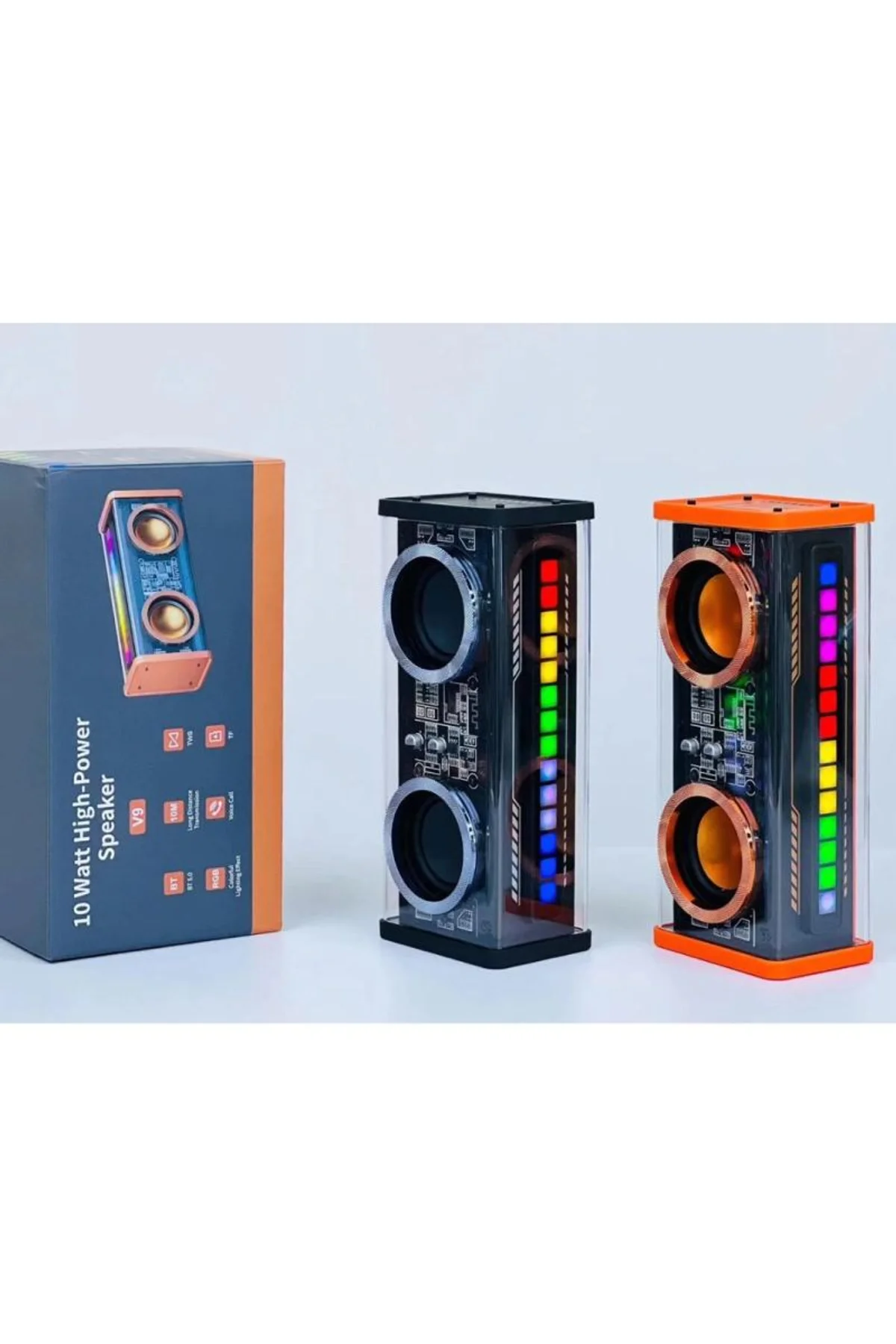 Şeffaf Mecha Müzik Tws Stereo Rgb İşıklı Hoparlör Kablosuz Bluetooth 5.0 Taşınabilir Hoparlör V9 - Just Cheap Store Görsel 2