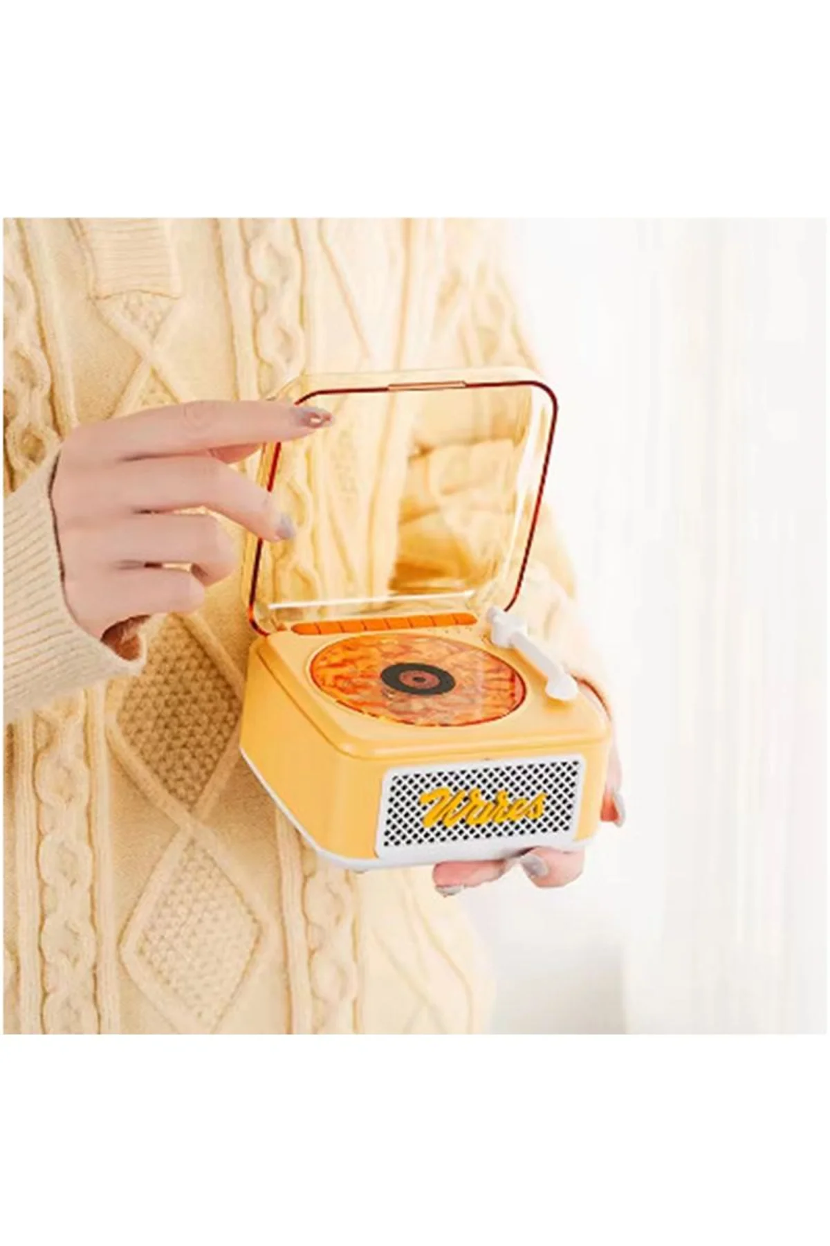 Nostalji Mini Plak Görünümlü Radyolu Bluetooth Hoparlör 3d Ses Dalgası Retro Müzik Plak Sarı - Just Cheap Store Görsel 3