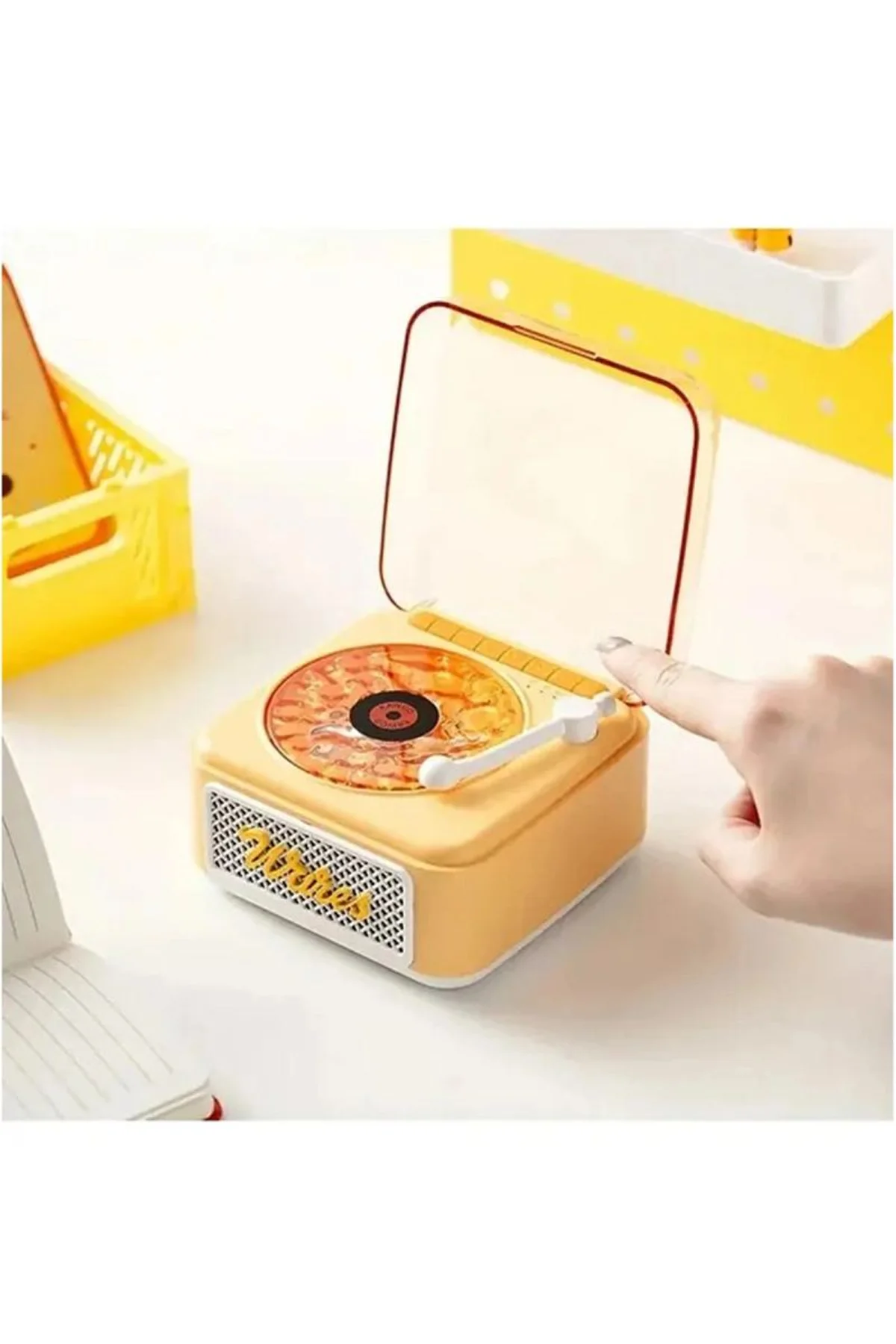 Nostalji Mini Plak Görünümlü Radyolu Bluetooth Hoparlör 3d Ses Dalgası Retro Müzik Plak Sarı - Just Cheap Store Görsel 2