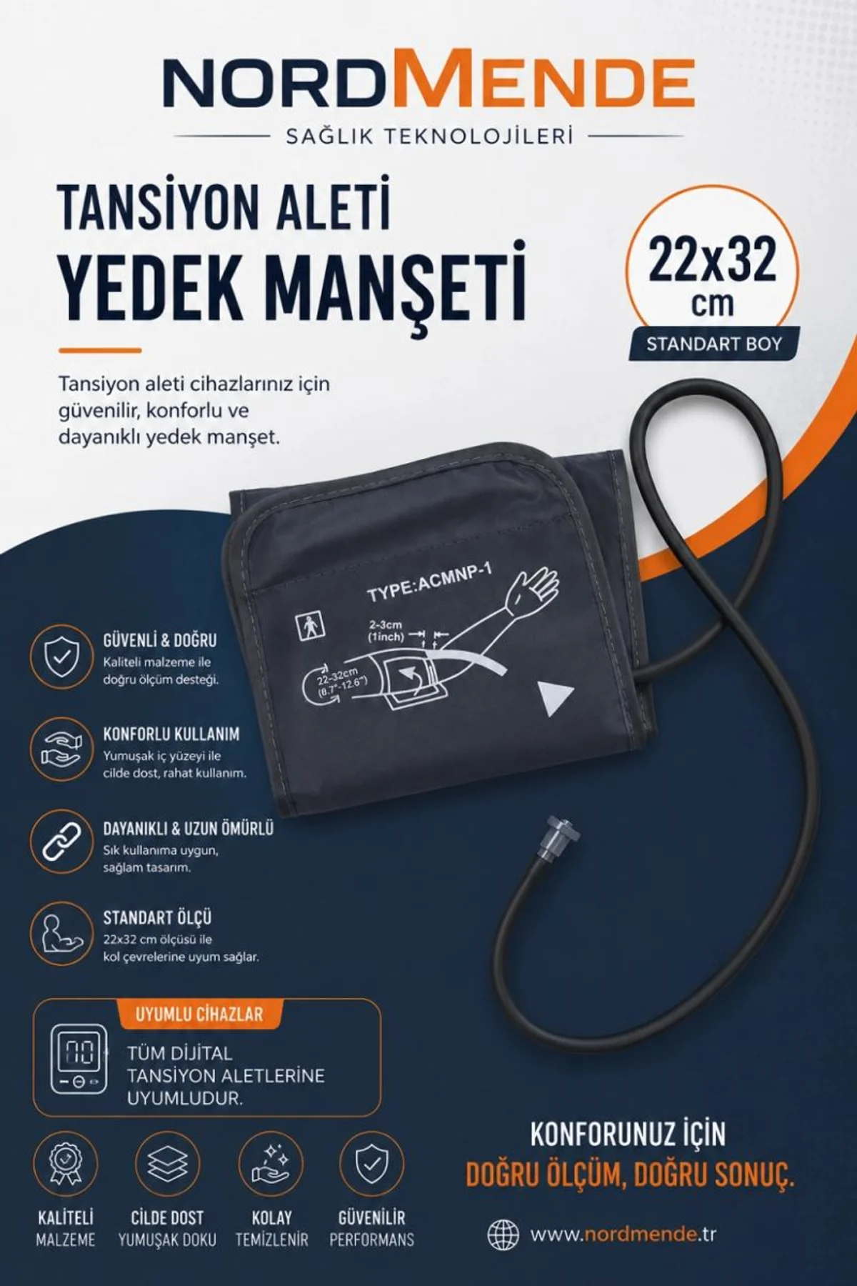 Dijital Tansiyon Aleti Manşeti 22-42 Cm Evrensel Yedek Kol Manşeti Tüm Dijital Tansiyon Aletleri İle