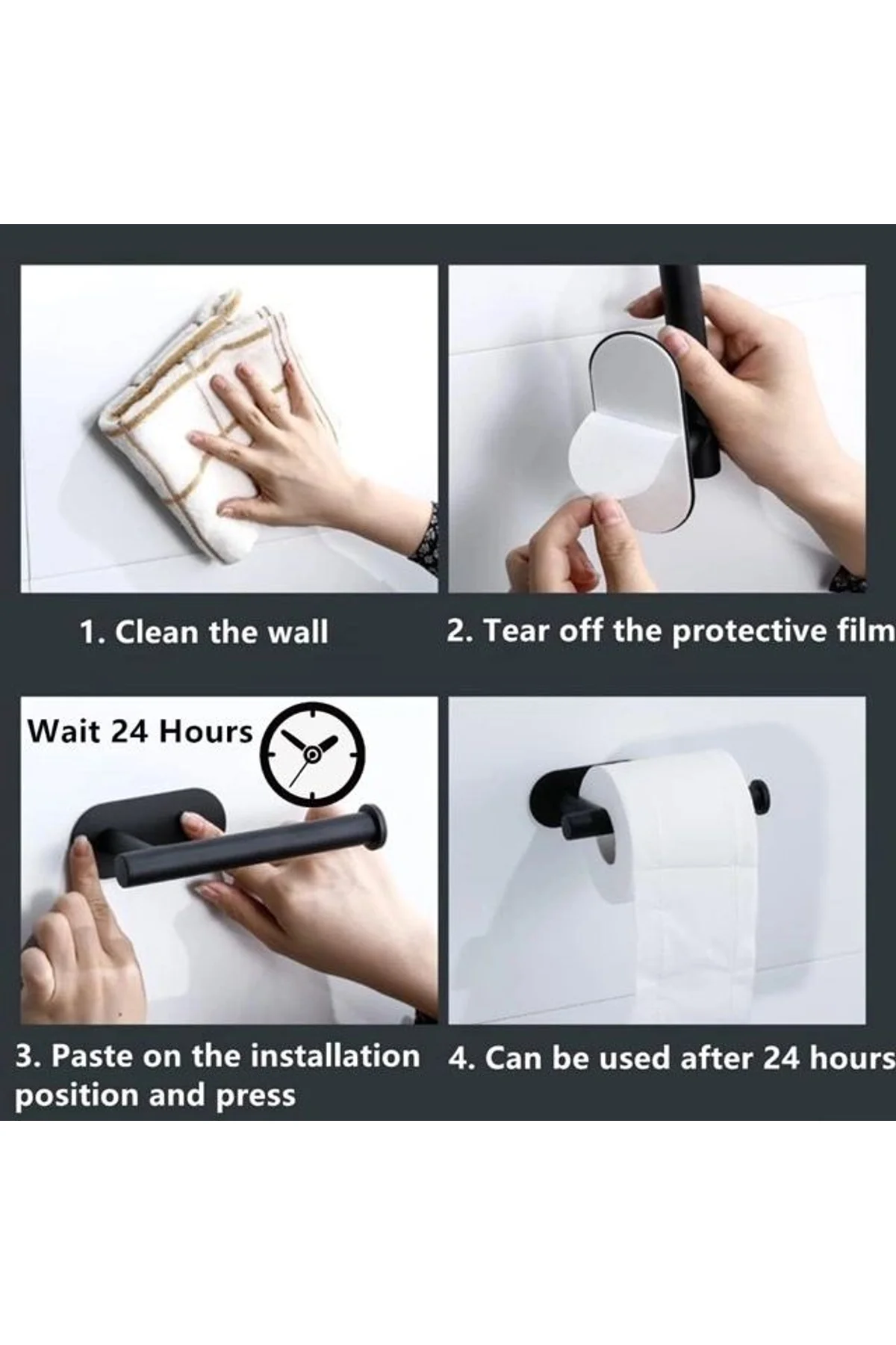Kendinden Yapışkanlı Tuvalet Kağıtlığı – Mat Siyah Modern Banyo Rulo Askısı - Just Cheap Store Görsel 4