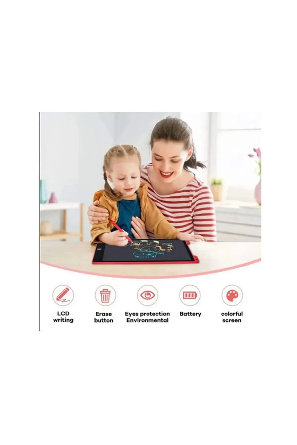12 Inc Renkli Lcd Grafik Dijital Kalemli Çizim Tableti Yazı Tahta Not Yazma Eğitim Tableti Kırmızı - Just Cheap Store Görsel 3