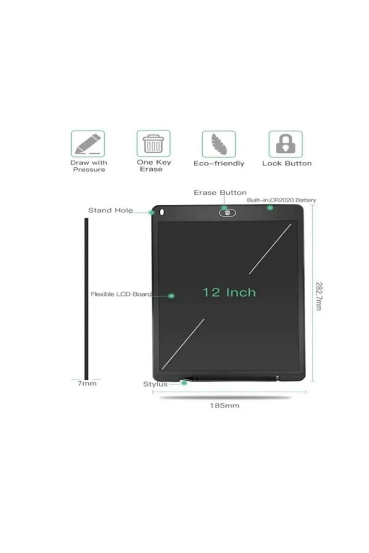 12 Inc Renkli Lcd Grafik Dijital Kalemli Çizim Tableti Yazı Tahta Not Yazma Eğitim Tableti Kırmızı - Just Cheap Store Görsel 4