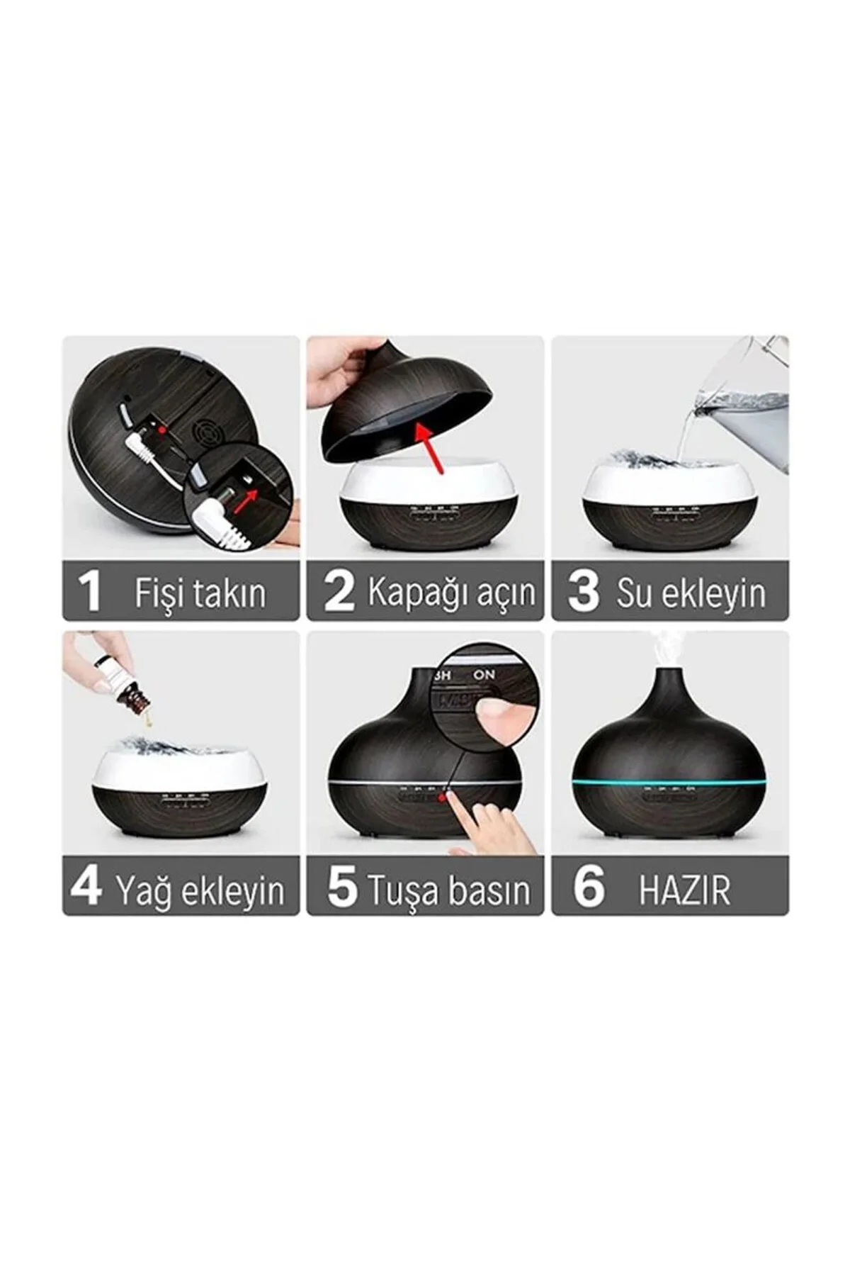 Hava Nemlendirici 7 Led Işıklı Aromatik Oda Kokusu 550 Ml Kahve Aroma Difüzörü Buhar Makinası - Just Cheap Store Görsel 3