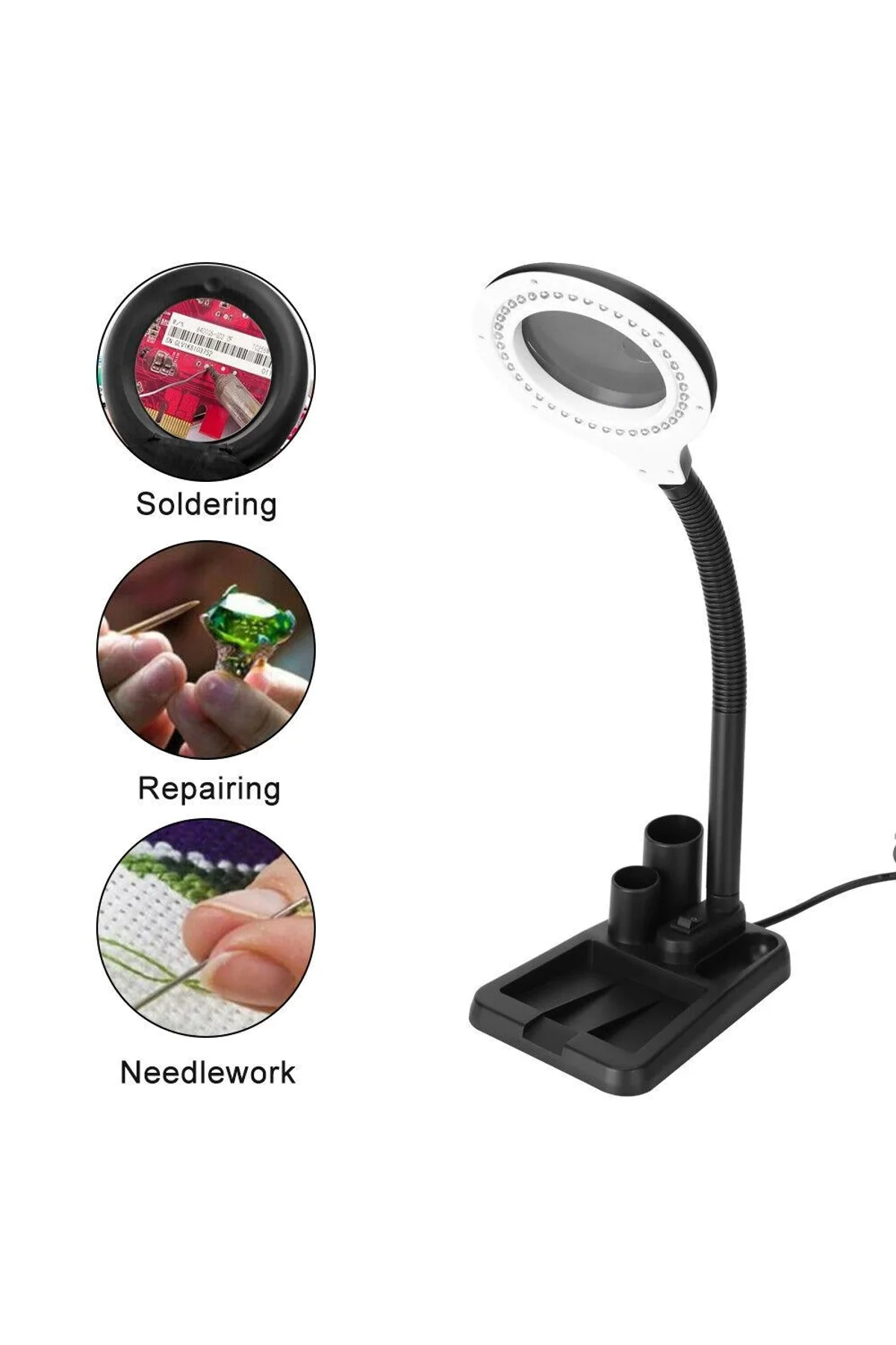 Esnek 5x /10x,40 Led Işıklı Büyüteç ,lamba Büyüteç Okuma, Çalışma Lehim Masa Lambası A808 - Just Cheap Store Görsel 4