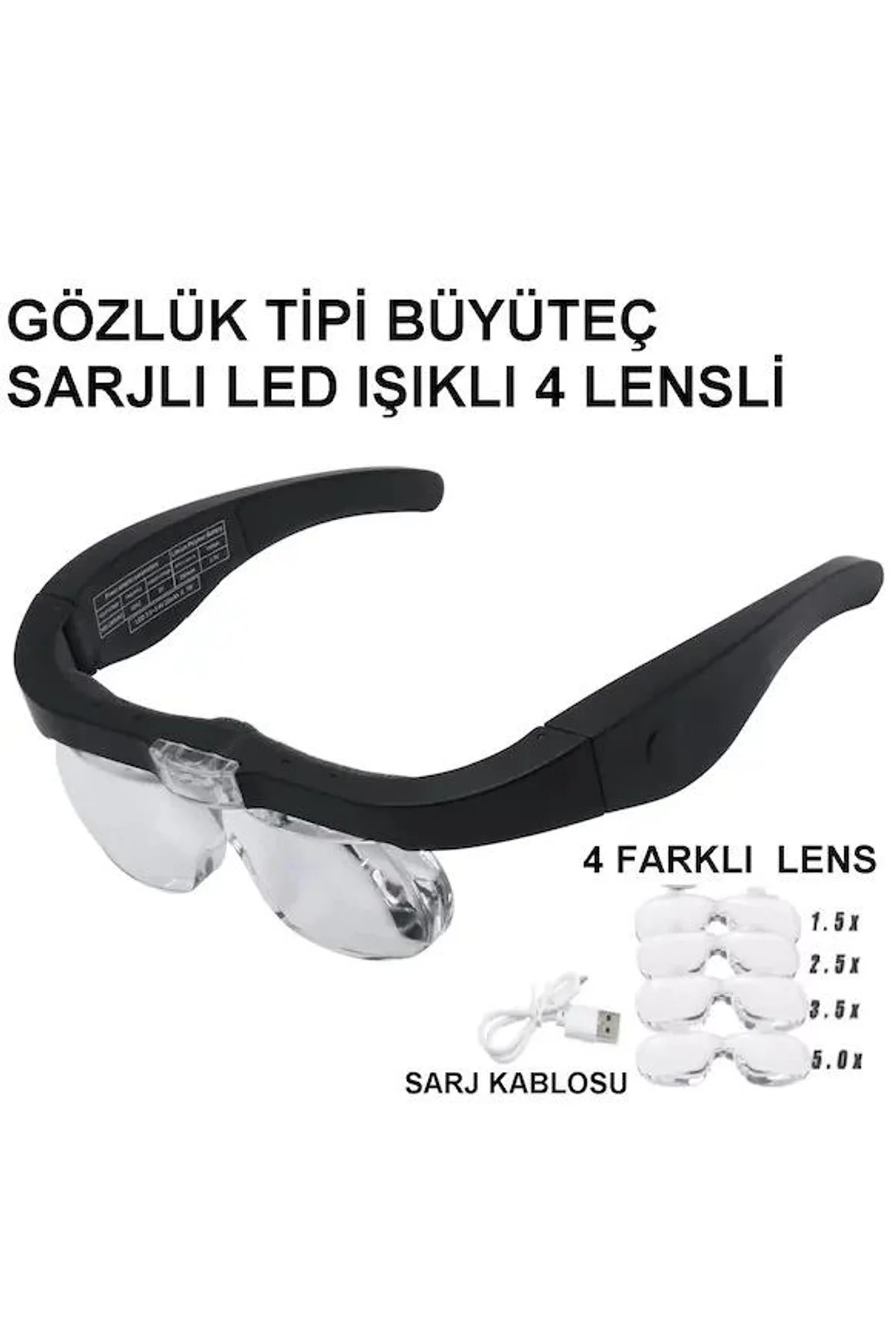 Şarjlı Gözlük Büyüteç 4 Farklı Lens 11537dc