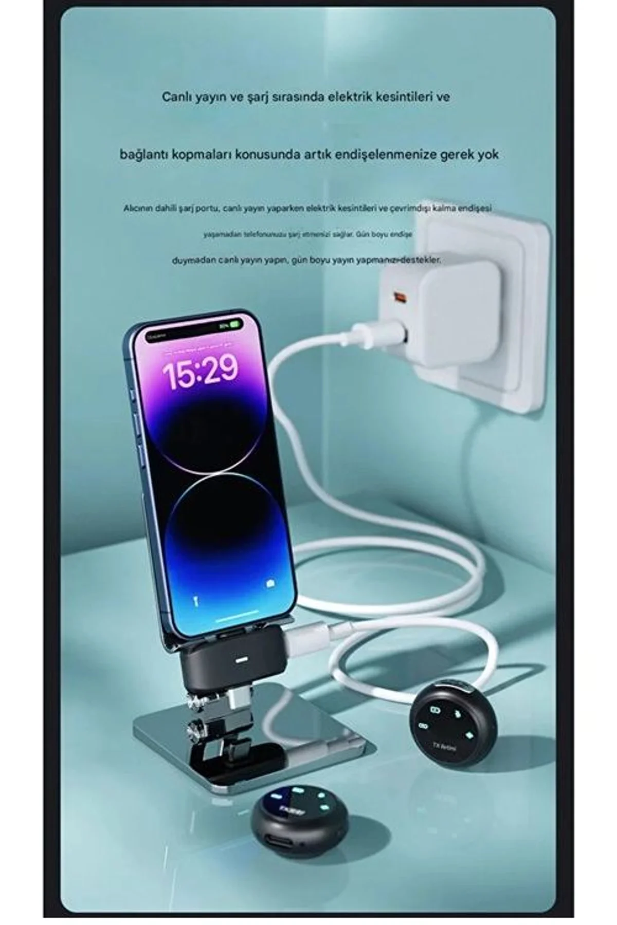 Kablosuz Profesyonel İkili Yayın Yaka Mikrofonu Şarj Kutu Mıknatıslı Typce Lightning Çıkış Mikrofon - Just Cheap Store Görsel 3