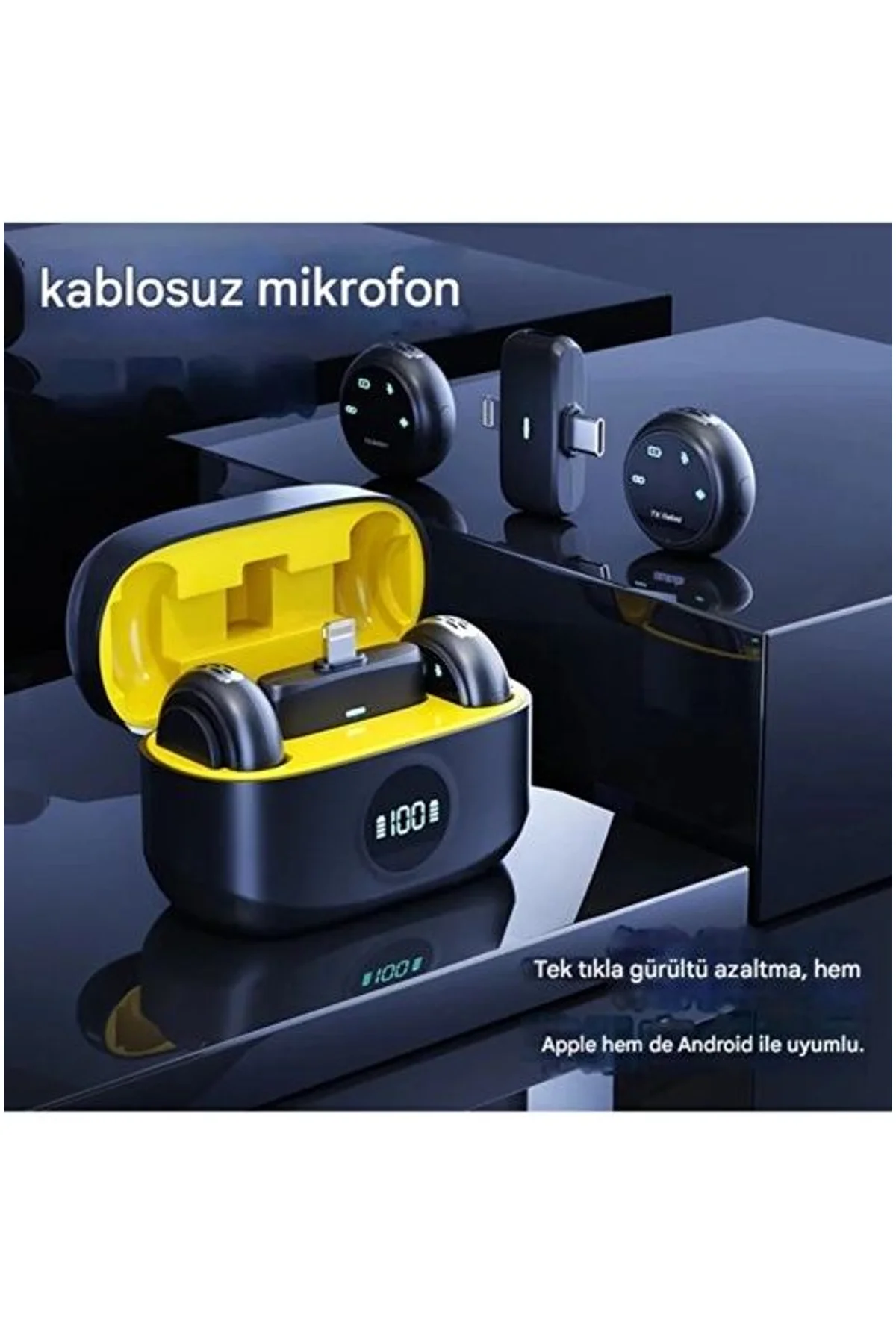 Kablosuz Profesyonel İkili Yayın Yaka Mikrofonu Şarj Kutu Mıknatıslı Typce Lightning Çıkış Mikrofon - Just Cheap Store Görsel 2