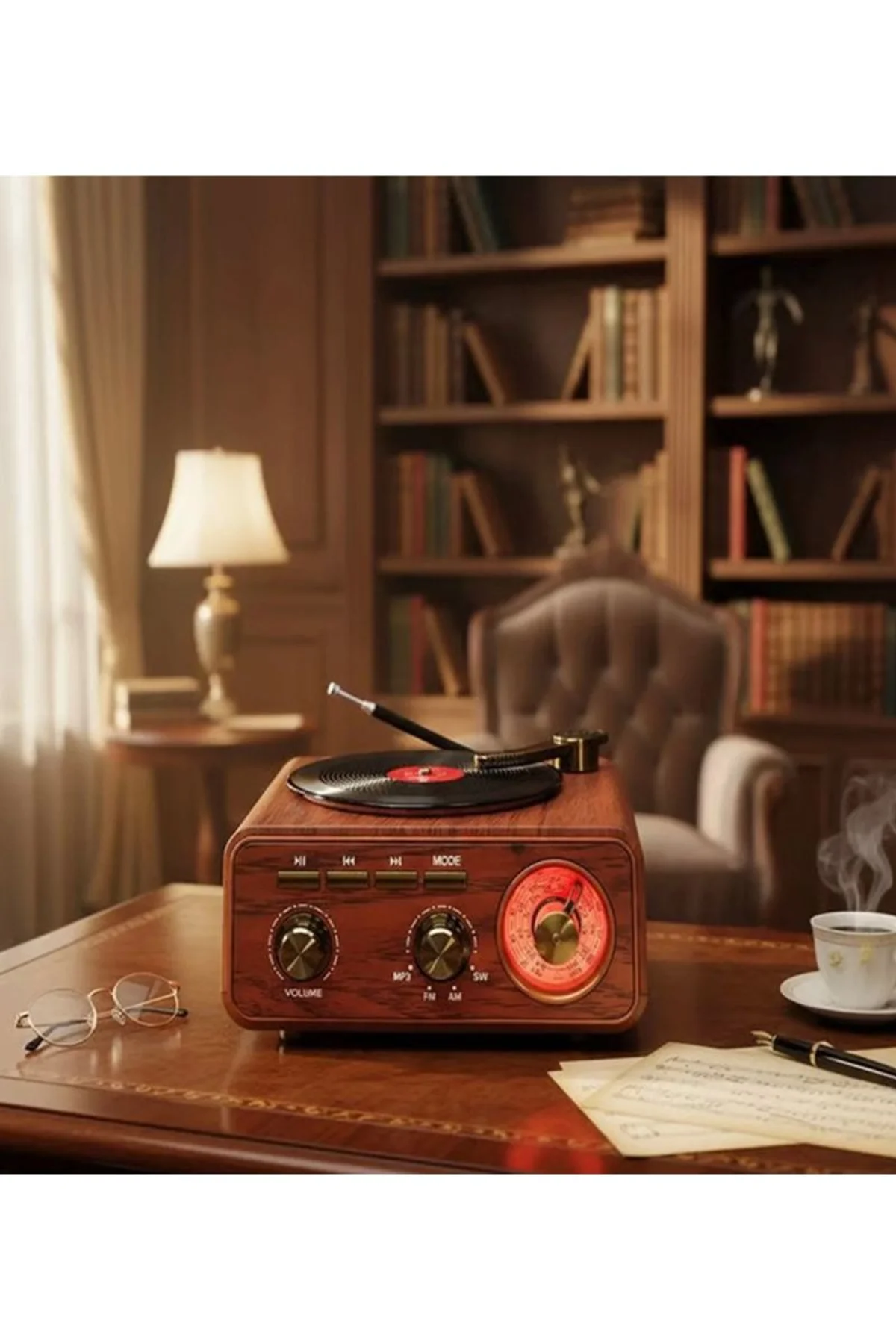 Nostaljik Tasarım Plak Çalar Görünümlü Radyolu Bluetooth Hoparlör Retro Müzik Plak - Just Cheap Store Görsel 3