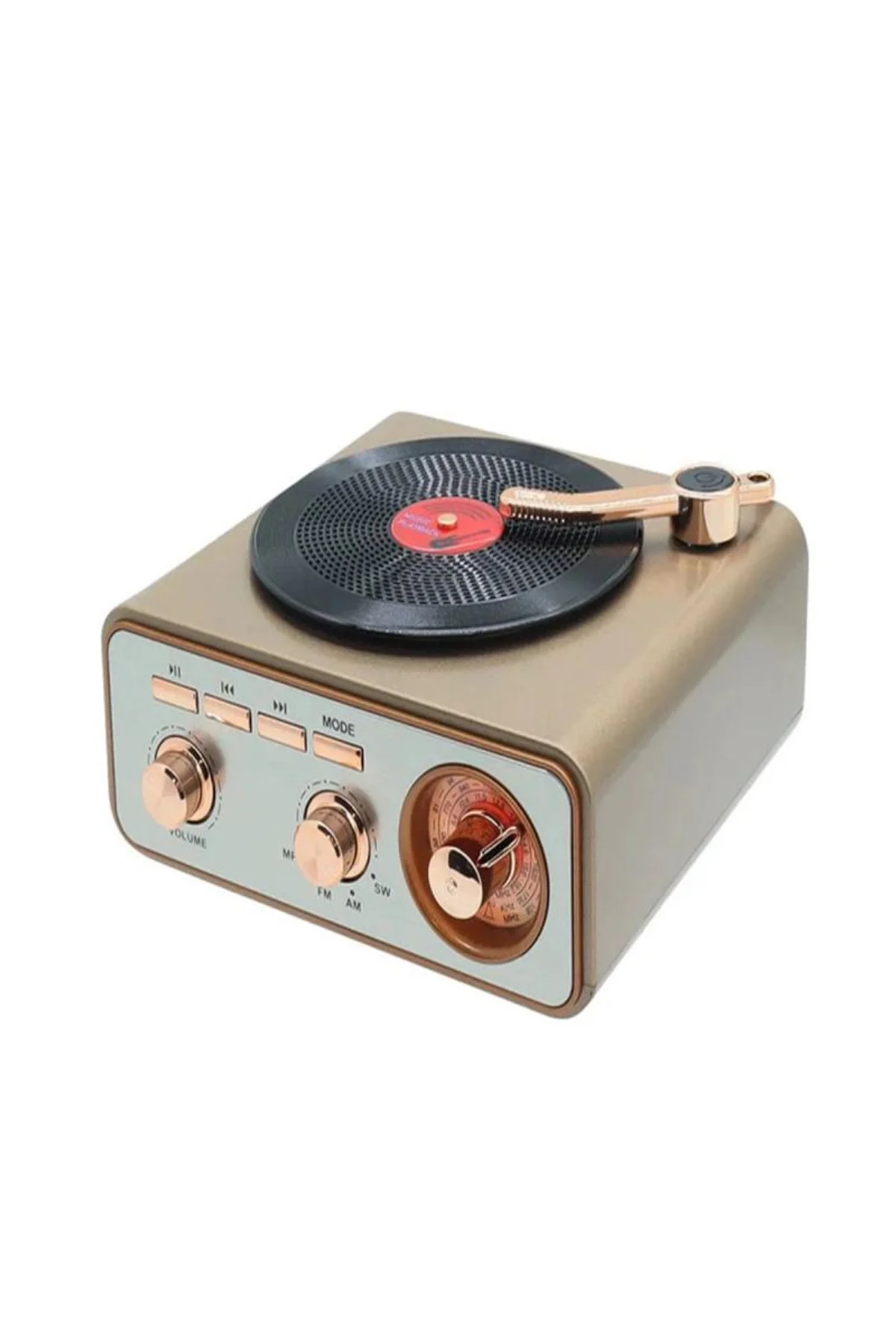 Metalik Nostaljik Tasarım Plak Çalar Görünümlü Radyolu Bluetooth Hoparlör Retro Müzik Plak - Just Cheap Store Görsel 3
