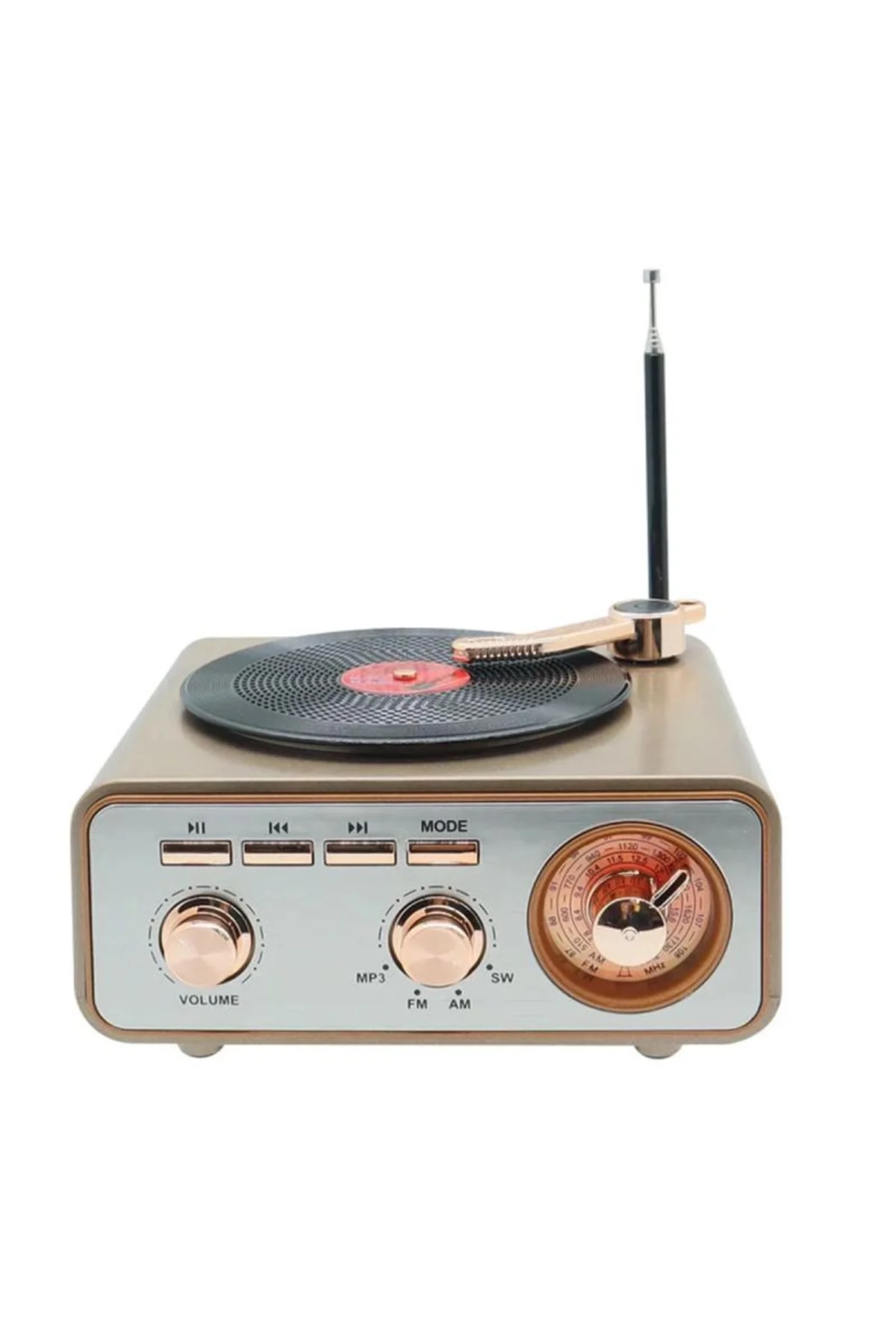 Metalik Nostaljik Tasarım Plak Çalar Görünümlü Radyolu Bluetooth Hoparlör Retro Müzik Plak - Just Cheap Store Görsel 2