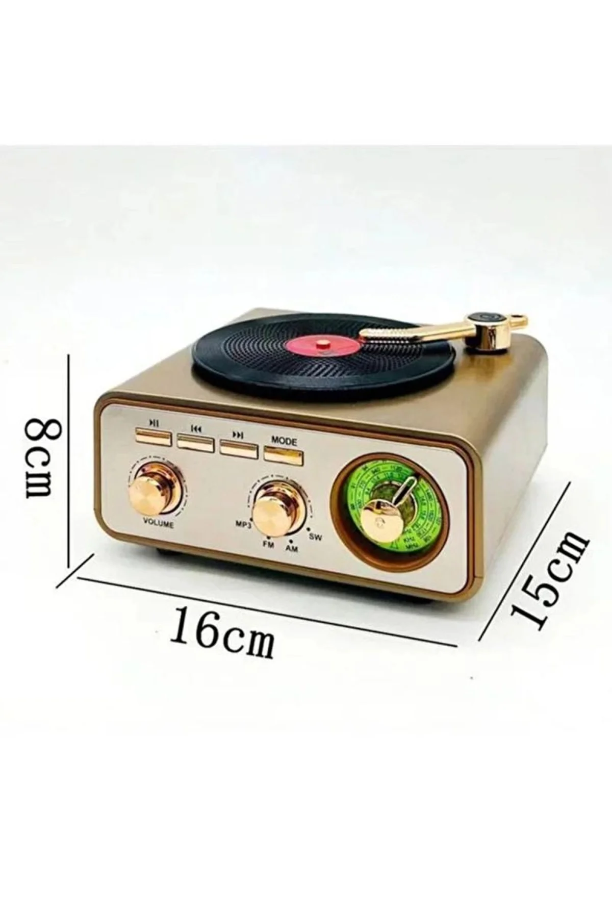 Metalik Nostaljik Tasarım Plak Çalar Görünümlü Radyolu Bluetooth Hoparlör Retro Müzik Plak - Just Cheap Store Görsel 5