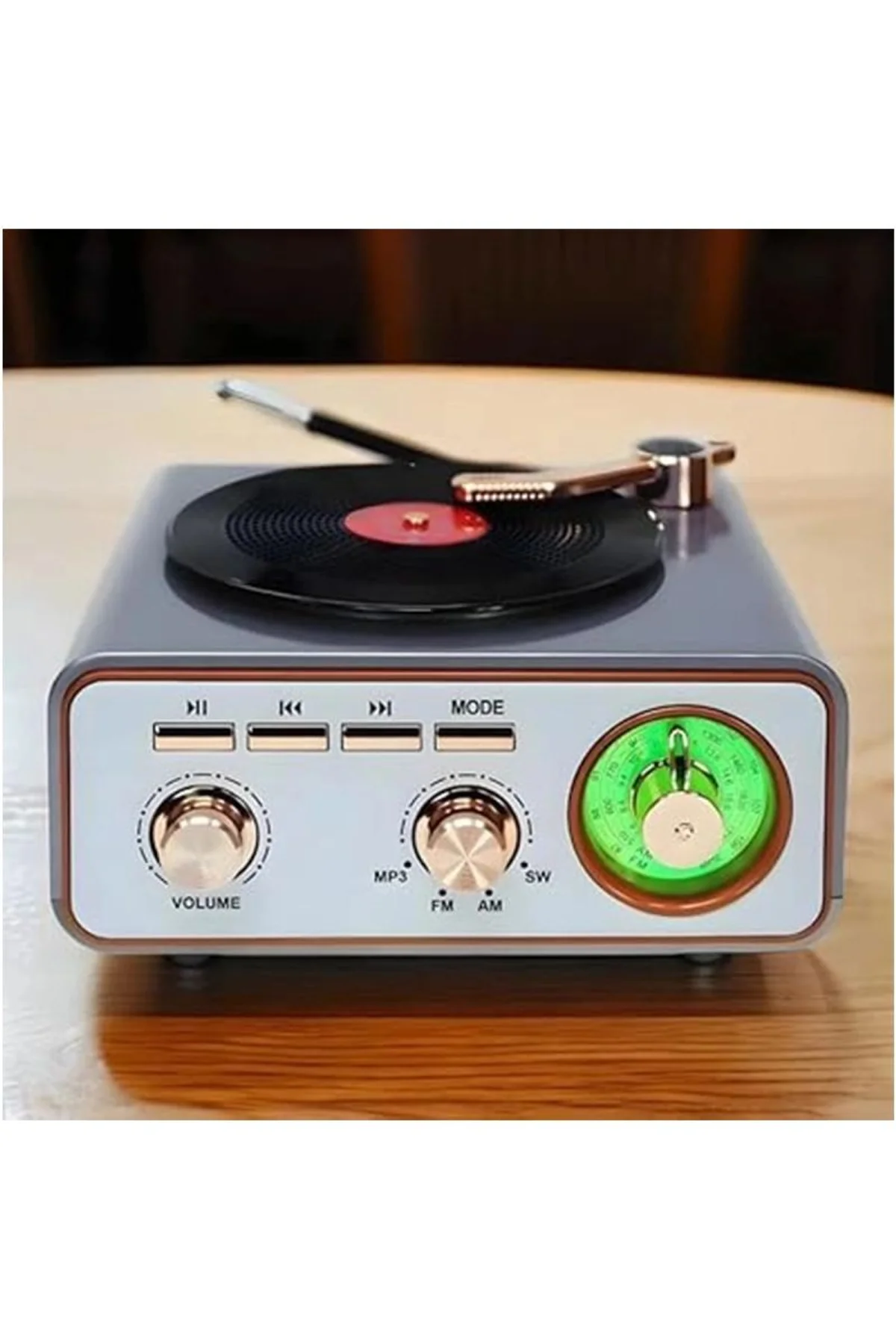 Metalik Nostaljik Tasarım Plak Çalar Görünümlü Radyolu Bluetooth Hoparlör Retro Müzik Plak - Just Cheap Store Görsel 2
