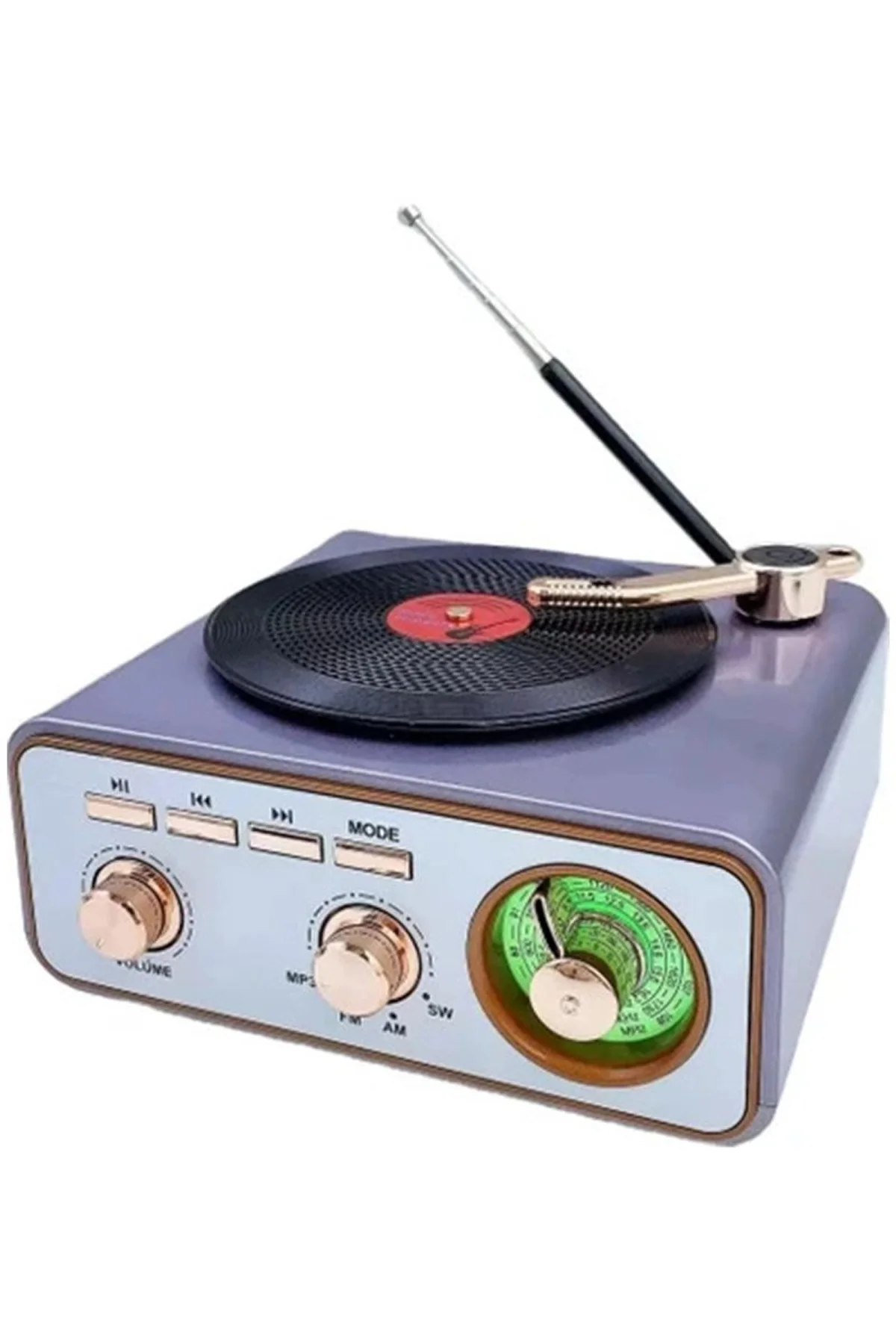 Metalik Nostaljik Tasarım Plak Çalar Görünümlü Radyolu Bluetooth Hoparlör Retro Müzik Plak - Just Cheap Store Görsel 3