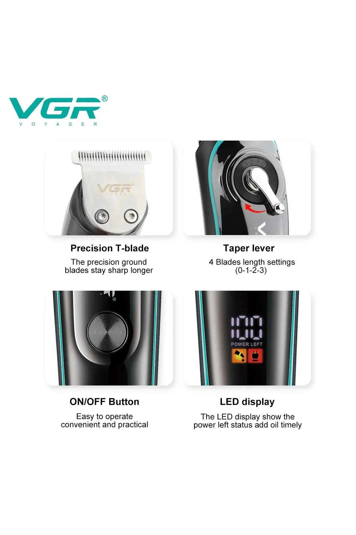 Vgr V-075 T Bıçak Sıfır Kesim Lcd Ekran Şarjlı Tıraş Makinesi - Just Cheap Store Görsel 2