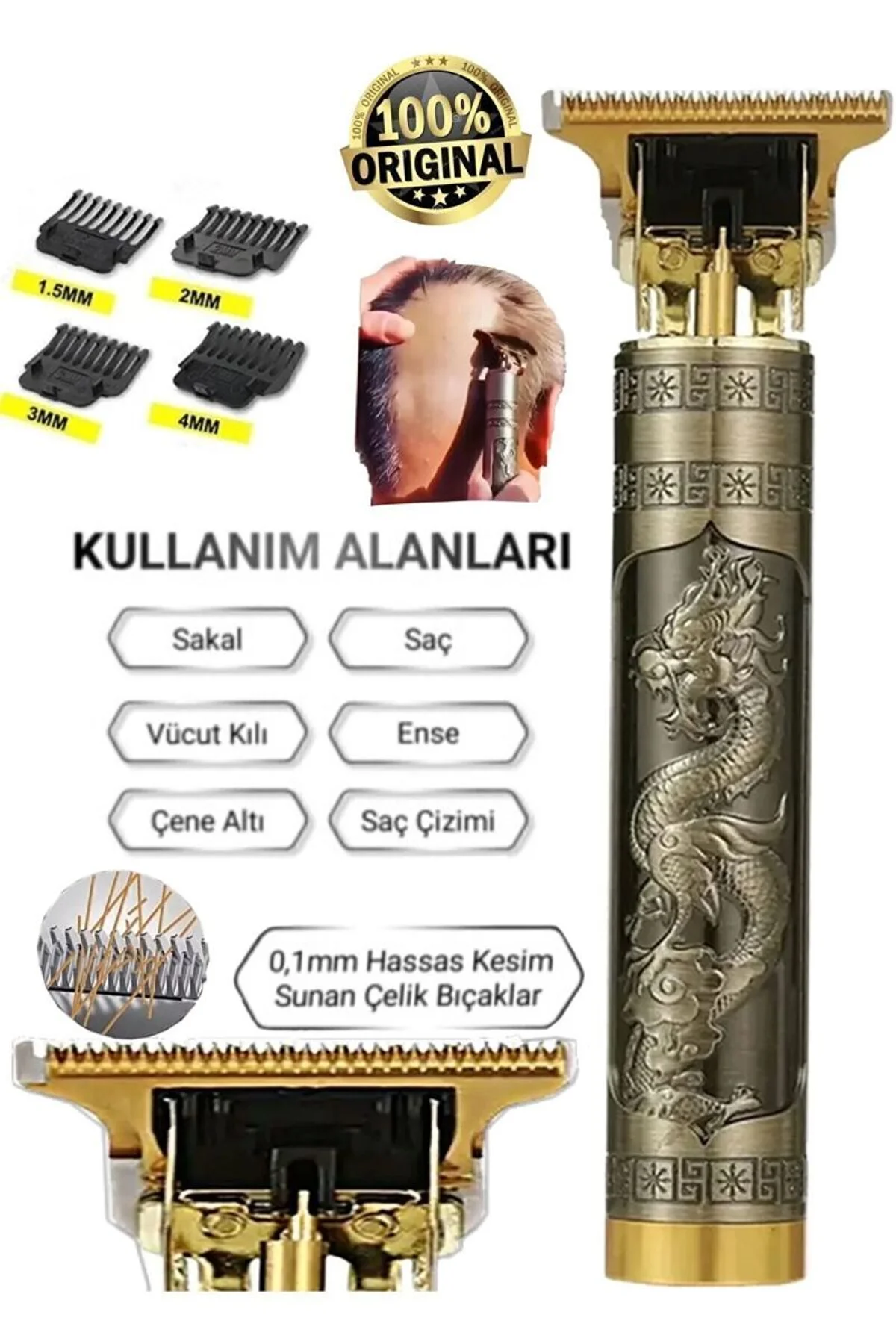 Dragon Çelik Kasa Profesyonel Saç Sakal Ense Çizim Tüm Vücut Tüyü Lazer Öncesi Tıraş Makinesi - Just Cheap Store Görsel 2