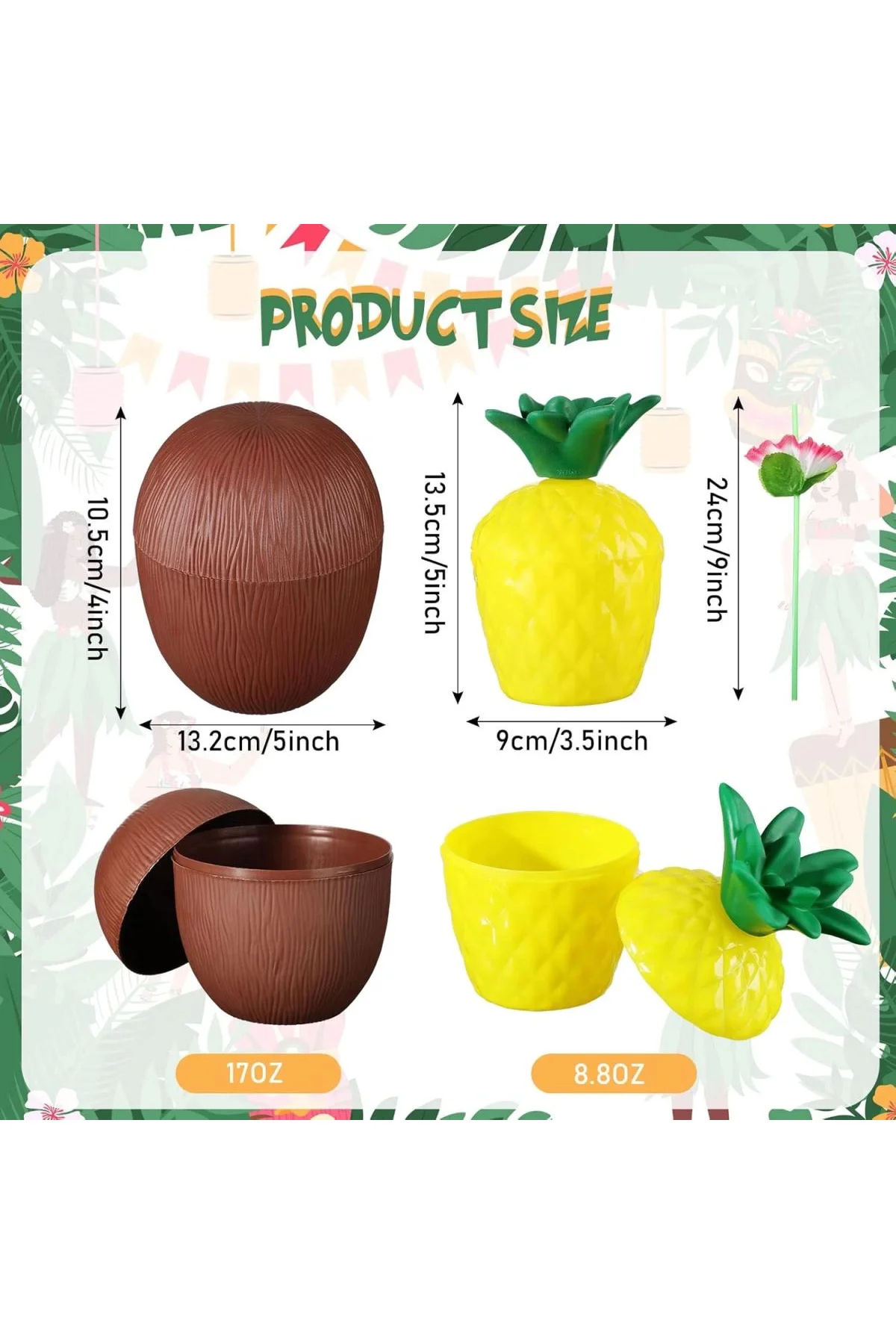 Ananas Hindistan Cevizi Tasarımlı Pipetli Bardak Seti (6 Adet) - Just Cheap Store Görsel 2