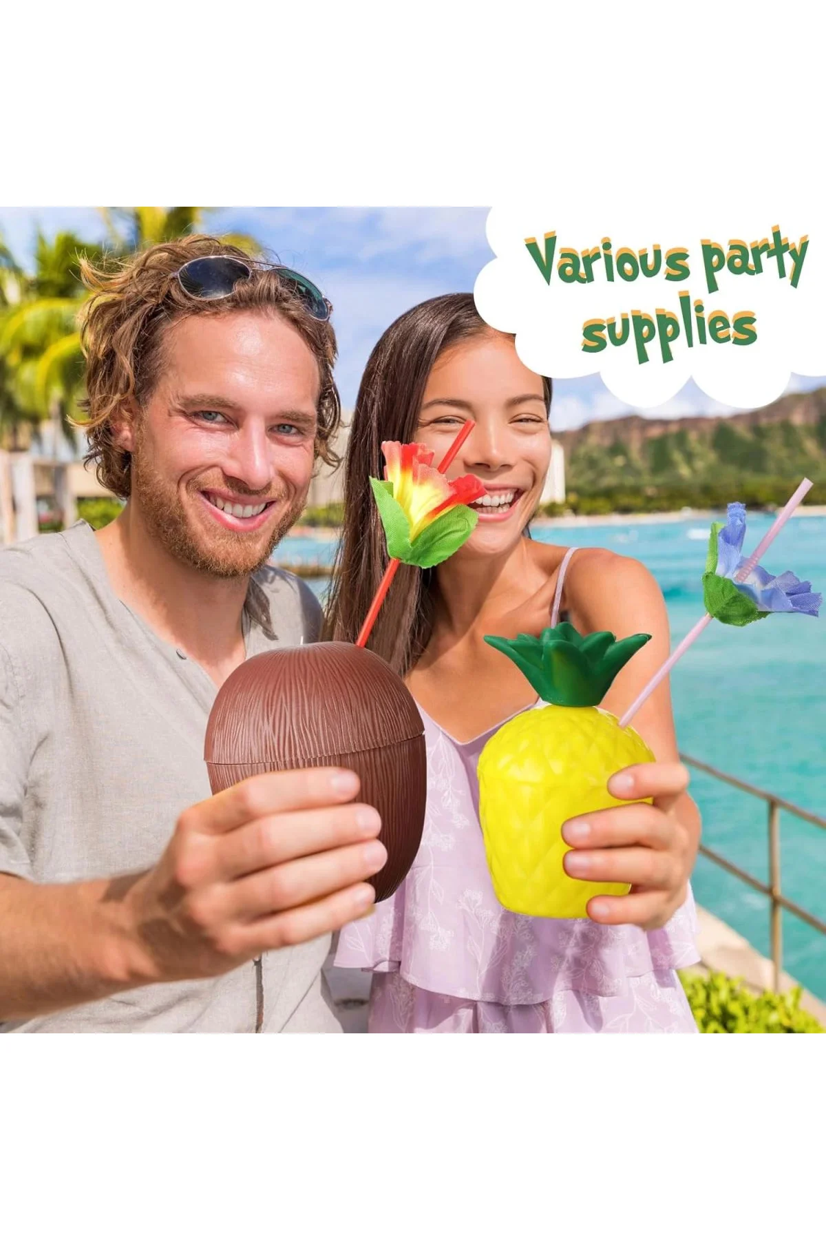 Ananas Hindistan Cevizi Tasarımlı Pipetli Bardak Seti (6 Adet) - Just Cheap Store Görsel 3