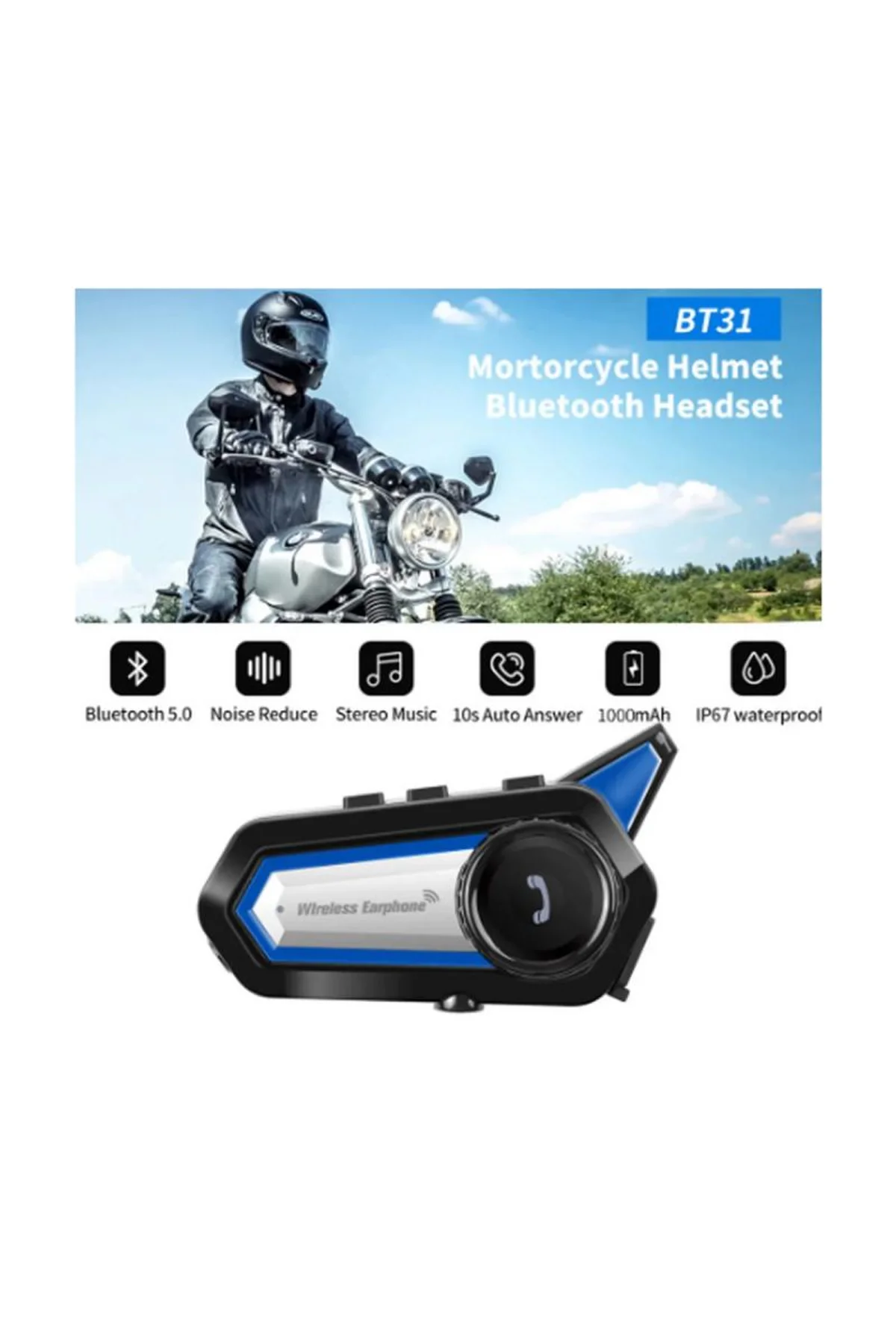 Bt31 Kask Kulaklık Bluetooth 5.0 Motosiklet Interkom Su Geçirmez Kablosuz Kulaklık - Just Cheap Store Görsel 5