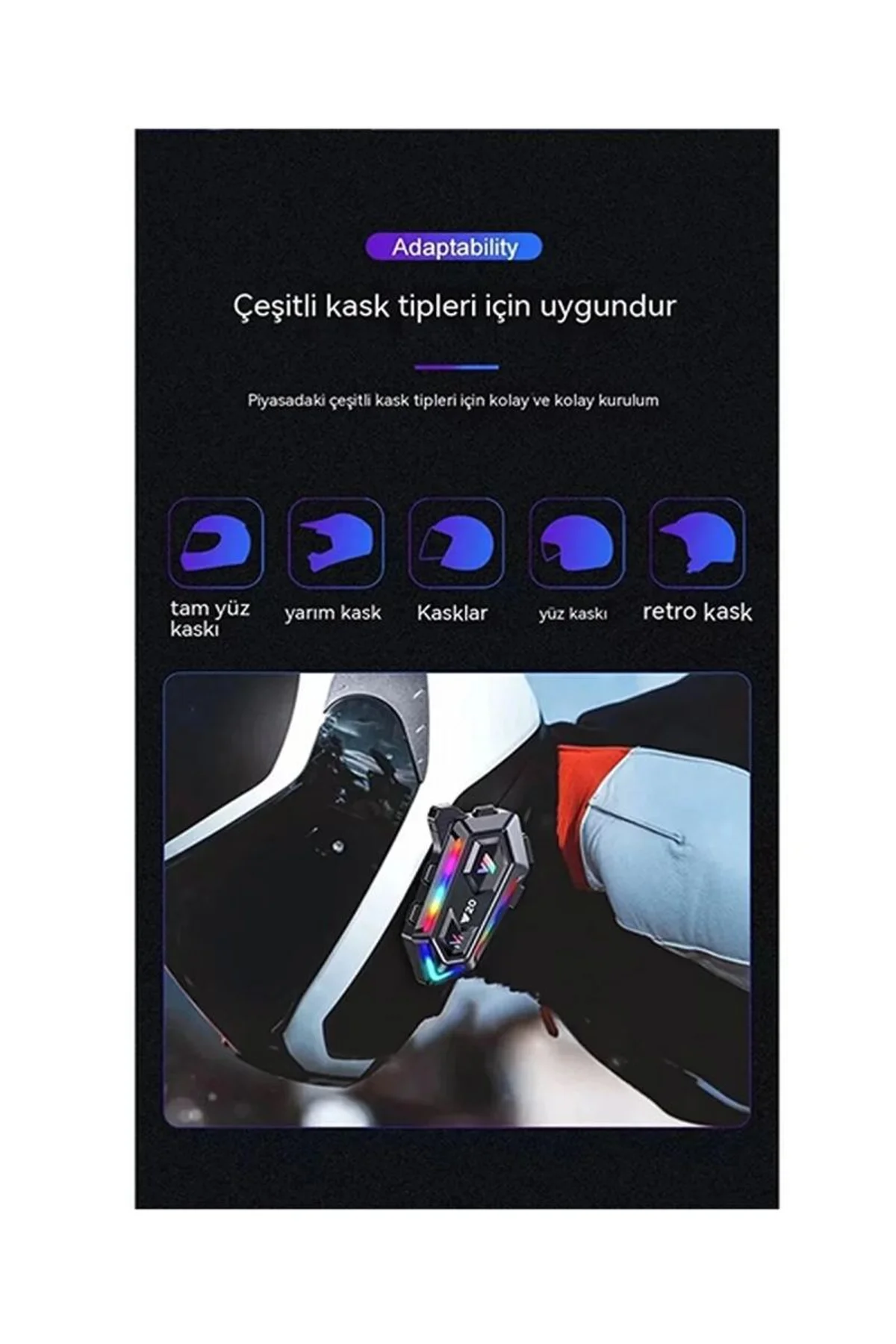 Y20 Motor Kurye Kask Kulaklık Rgb Modlu Bluetooth Motosiklet Kulaklık 5.3 Bluetooth Interkom - Just Cheap Store Görsel 4