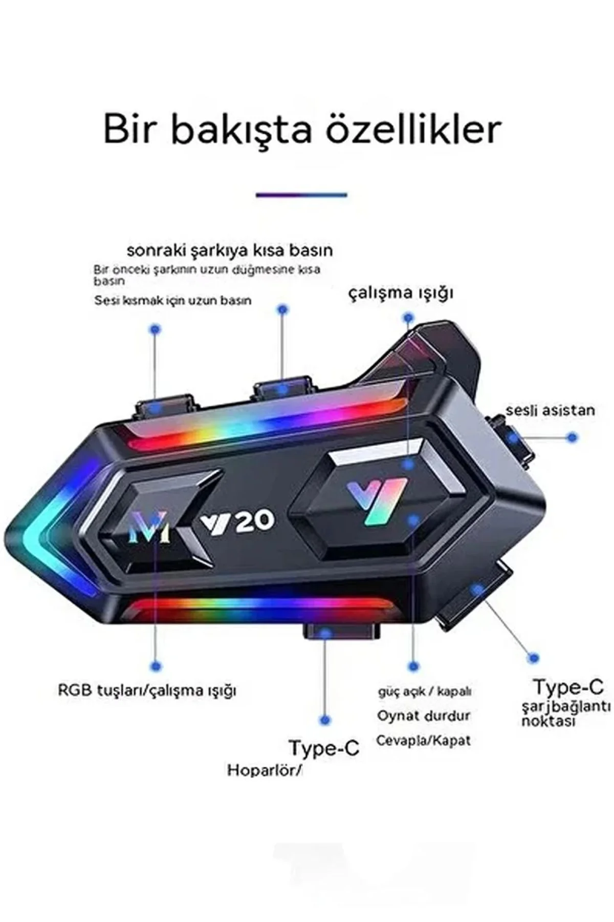 Y20 Motor Kurye Kask Kulaklık Rgb Modlu Bluetooth Motosiklet Kulaklık 5.3 Bluetooth Interkom - Just Cheap Store Görsel 2