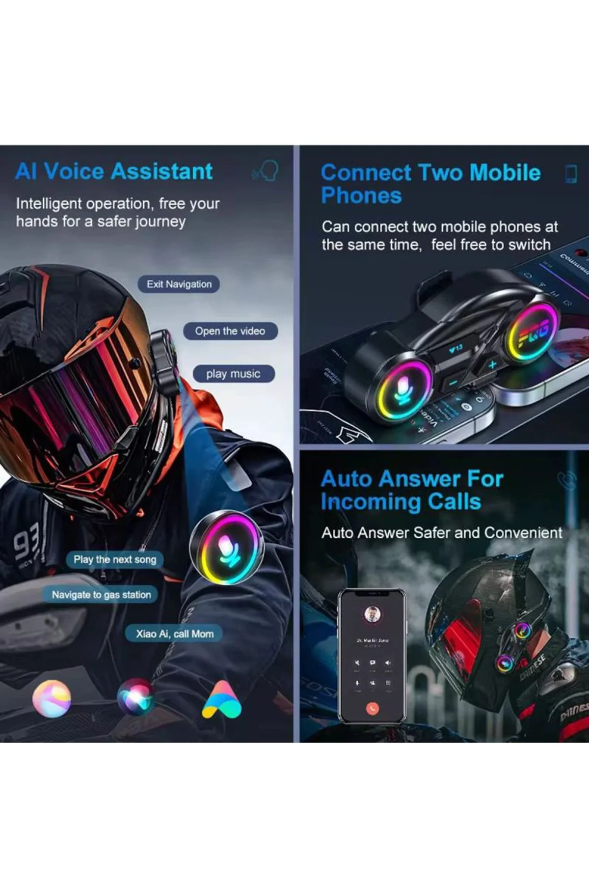 Y13 Motor Kask Kulaklık Rgb Modlu Radyolu Motosiklet Kulaklık 5.3 Bluetooth Intercom - Just Cheap Store Görsel 3