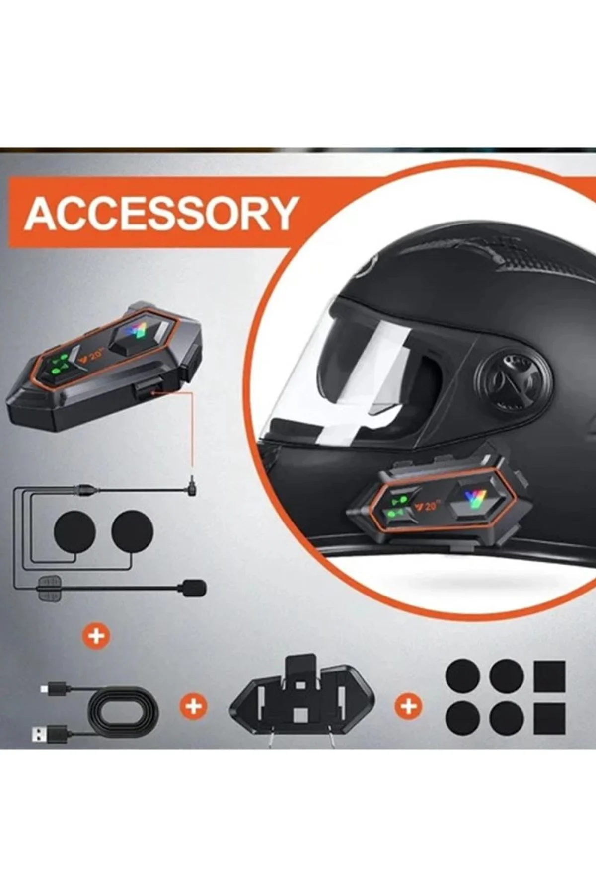 Y20 2x 1000m Telsiz Mesafeli 2 Kişi Bağlantılı Bluetooth Kask Kulaklık Fenerli İntercom - Just Cheap Store Görsel 5