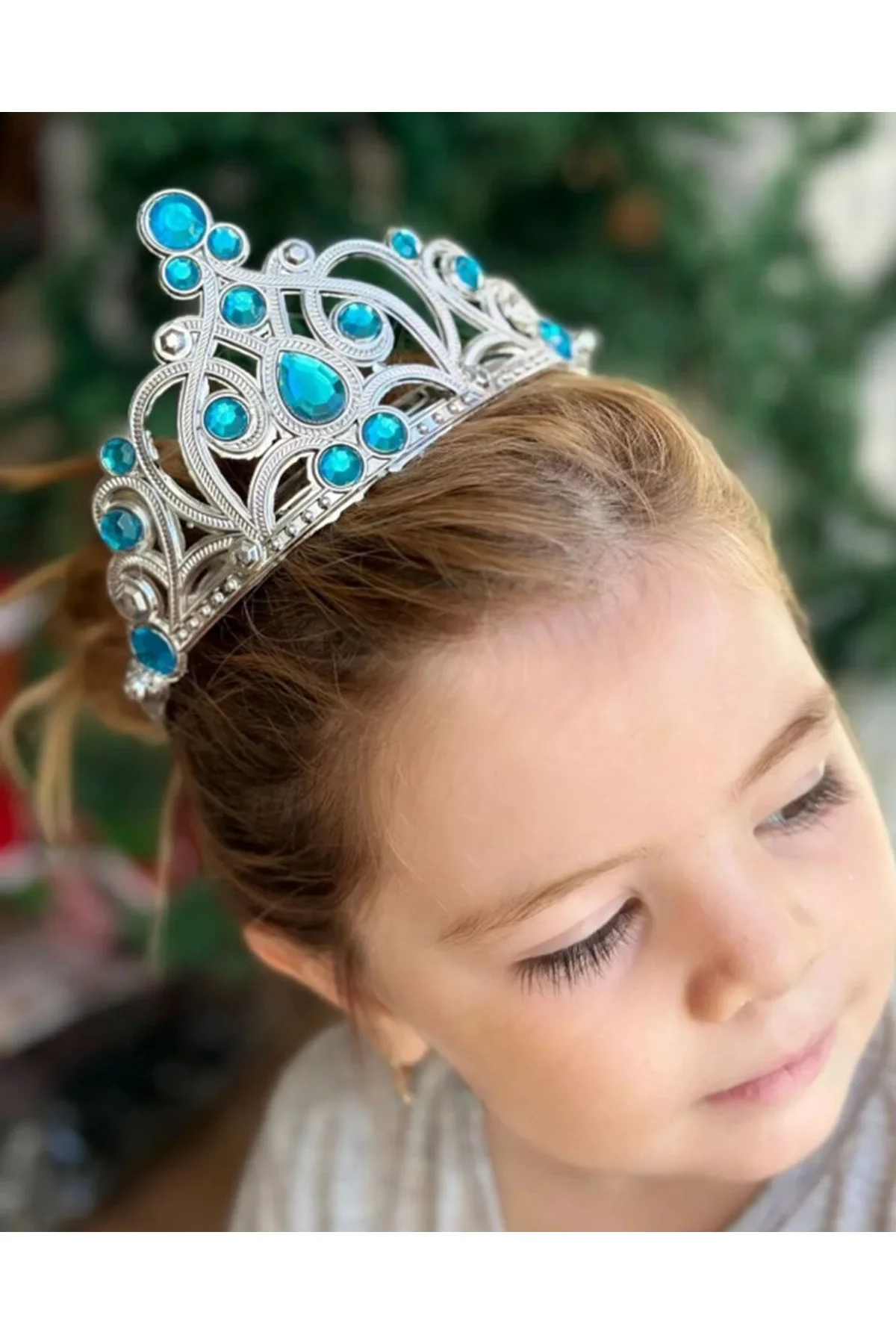 Mavi Taşlı Elsa Çocuk Tacı Prenses Tacı Kraliçe Tacı 16x14 Cm - Just Cheap Store Görsel 2