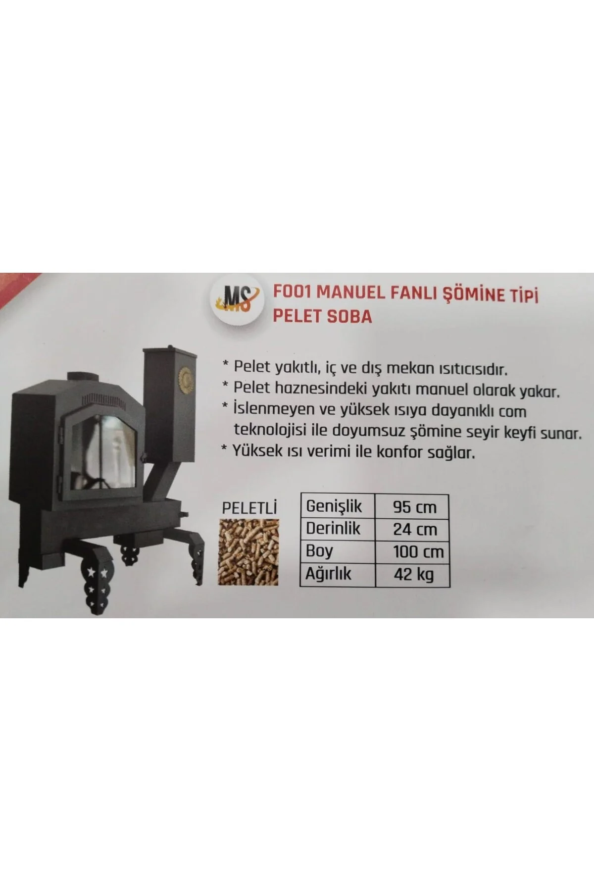 Pelet Sobası . F001 Manuel - Fanlı Şömine Tipi Pelet Soba - Ms Görsel 2