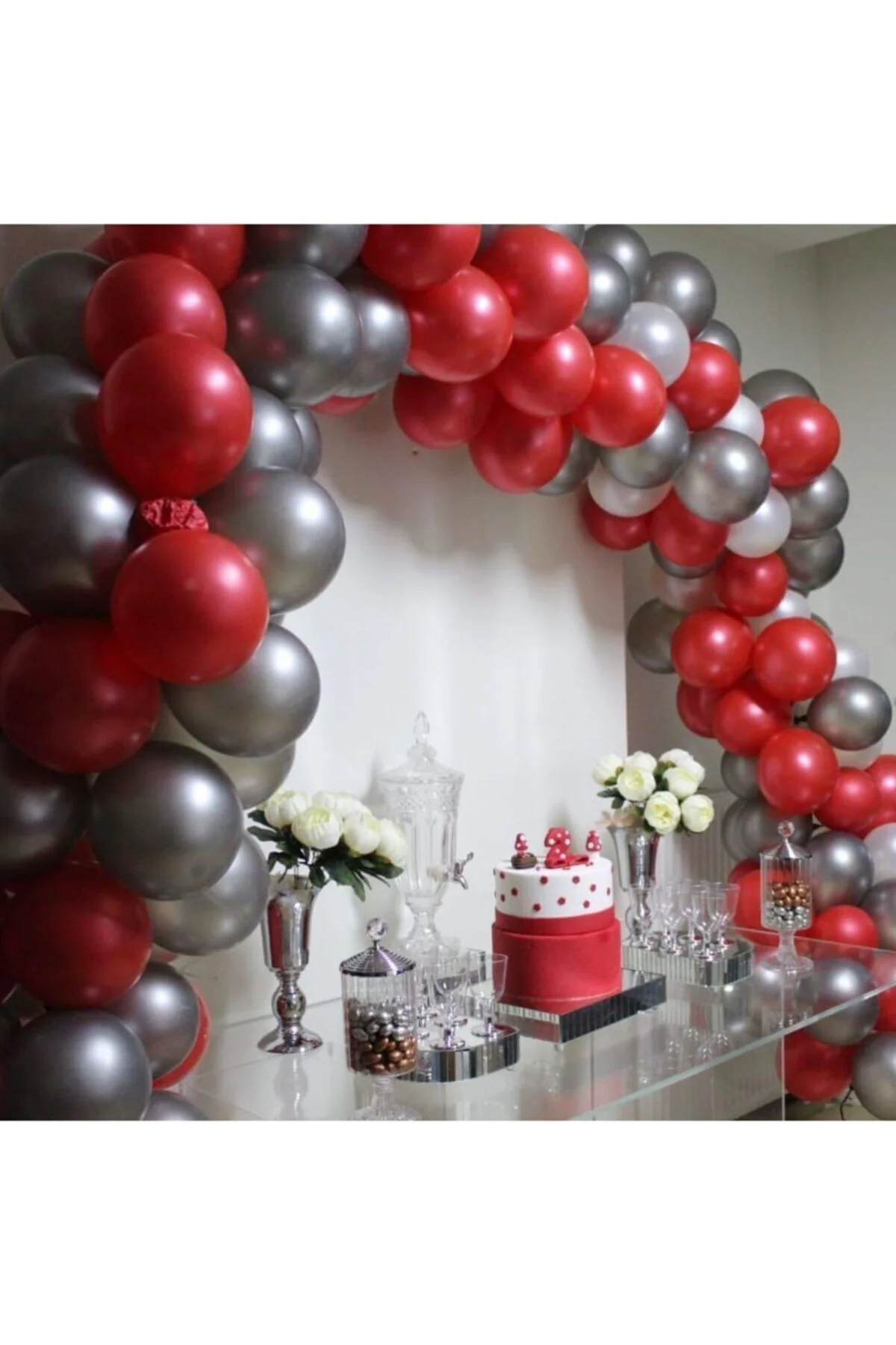 Fırsat Ayı Metalik Kırmızı Ve Gümüş Gri Balon Zinciri