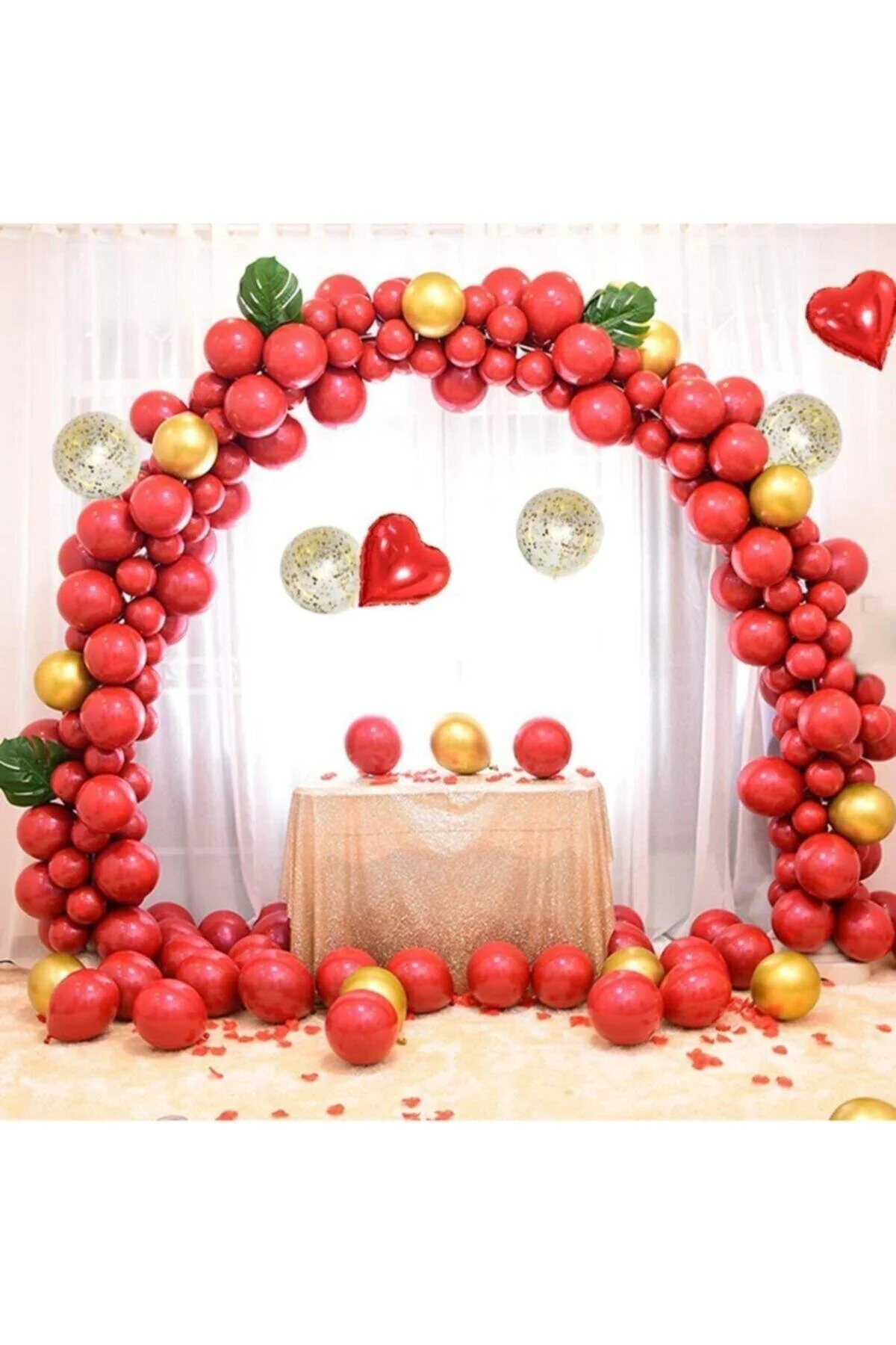 Kırmızı Balon Zinciri 100 Adet Balon 5 Mt Zincir Aparatı