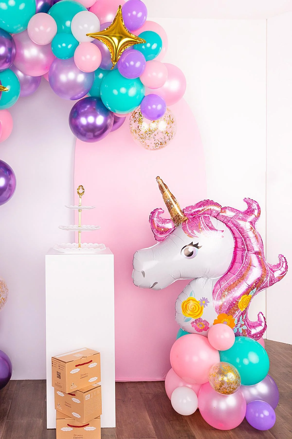 Pembe Unicorn Çiçekli Büyük Folyo Balon 42inç Doğum Günü Balonu - PEKSHOP Görsel 2