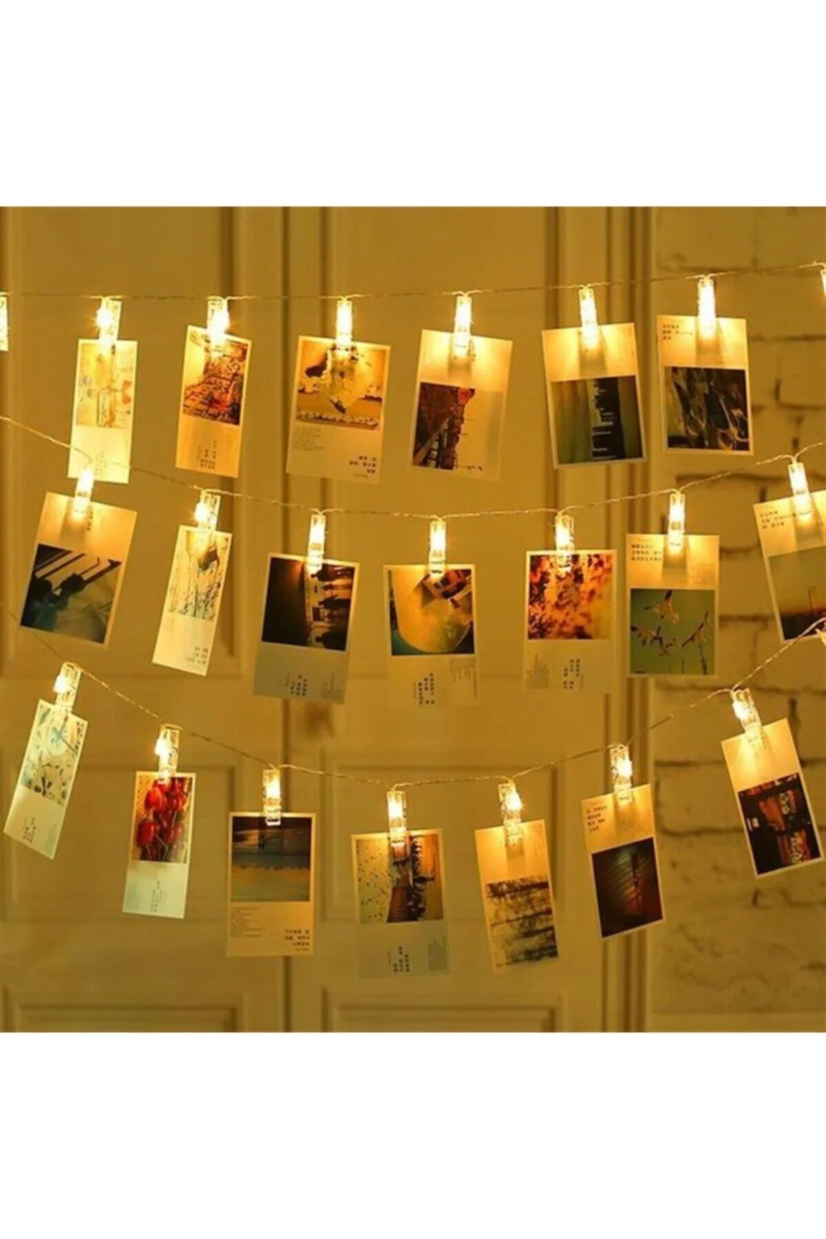 3 m 20'li Led Işıklı Dekoratif Fotoğraf Askılığı Mandalları - rennway Görsel 4