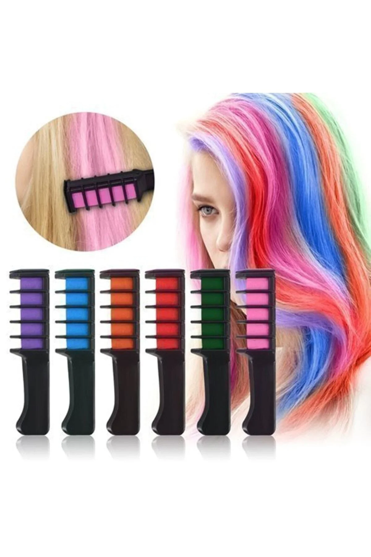 Rengarenk Saç Boyama Tebeşiri - Mini Taraklı Konsept Saç Boyama Seti Hair Chalk Turuncu - pazariz Görsel 7
