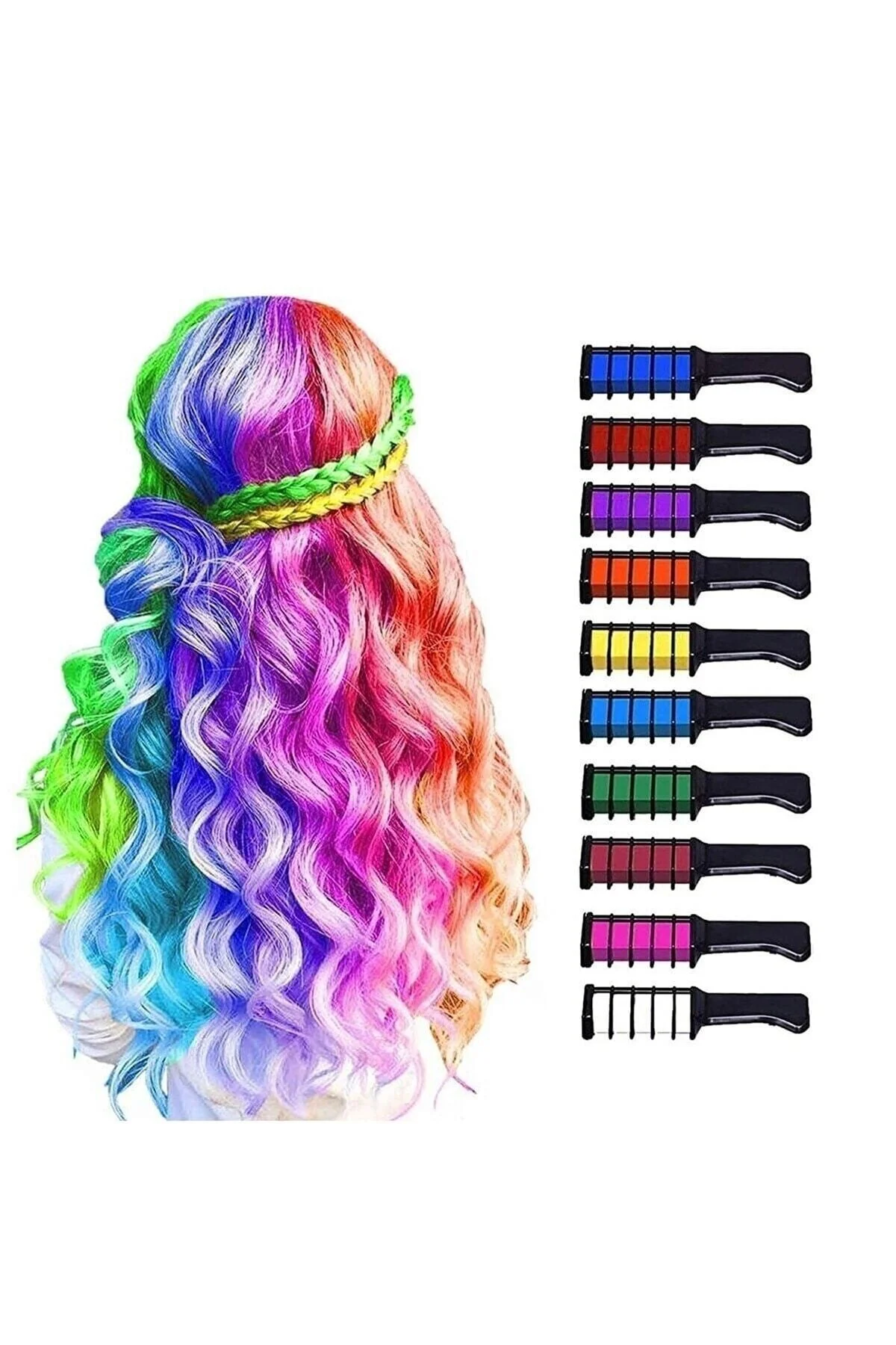 Rengarenk Saç Boyama Tebeşiri - Mini Taraklı Konsept Saç Boyama Seti Hair Chalk Turuncu - pazariz Görsel 5