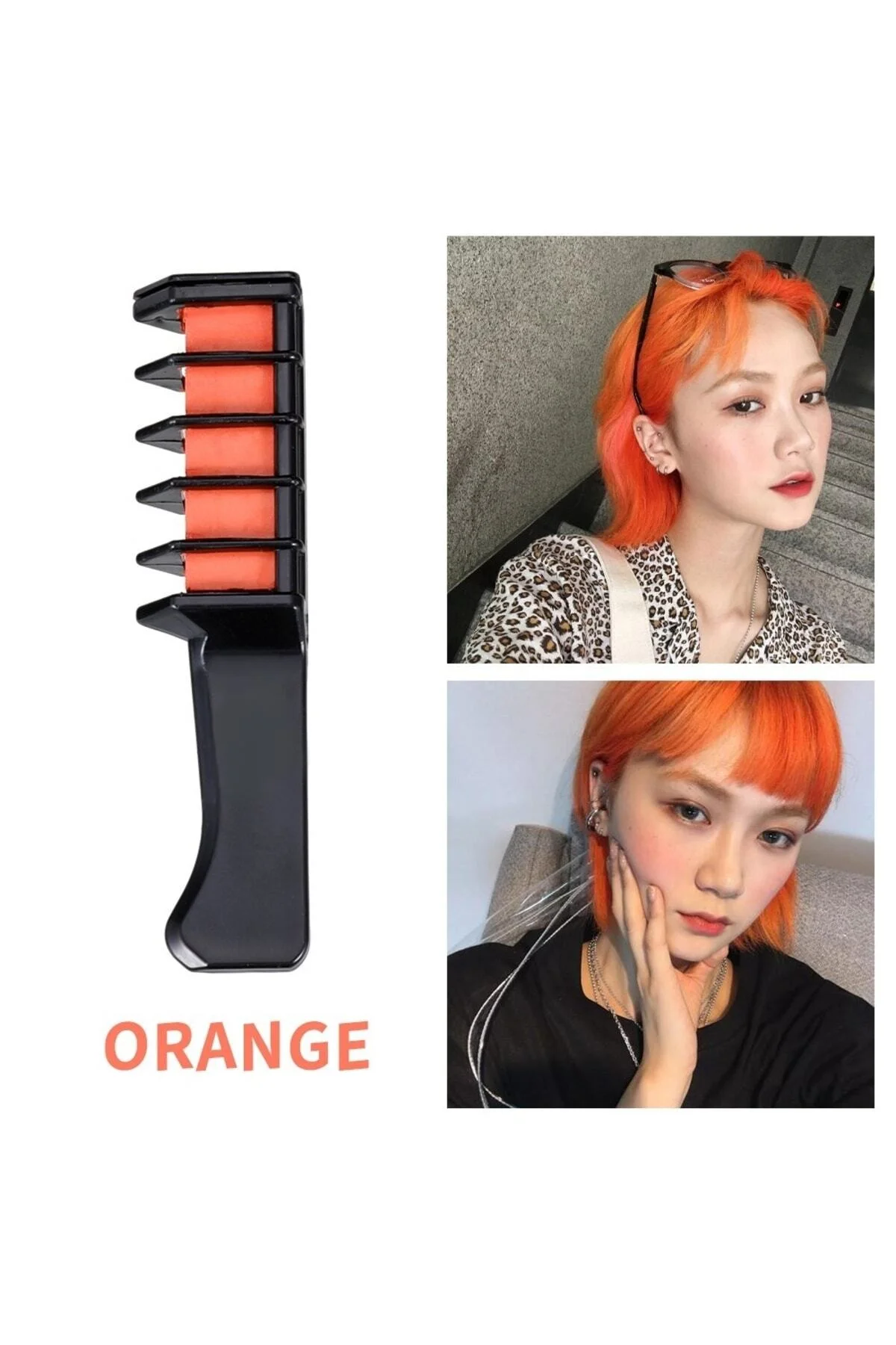 Rengarenk Saç Boyama Tebeşiri - Mini Taraklı Konsept Saç Boyama Seti Hair Chalk Turuncu - pazariz Görsel 2